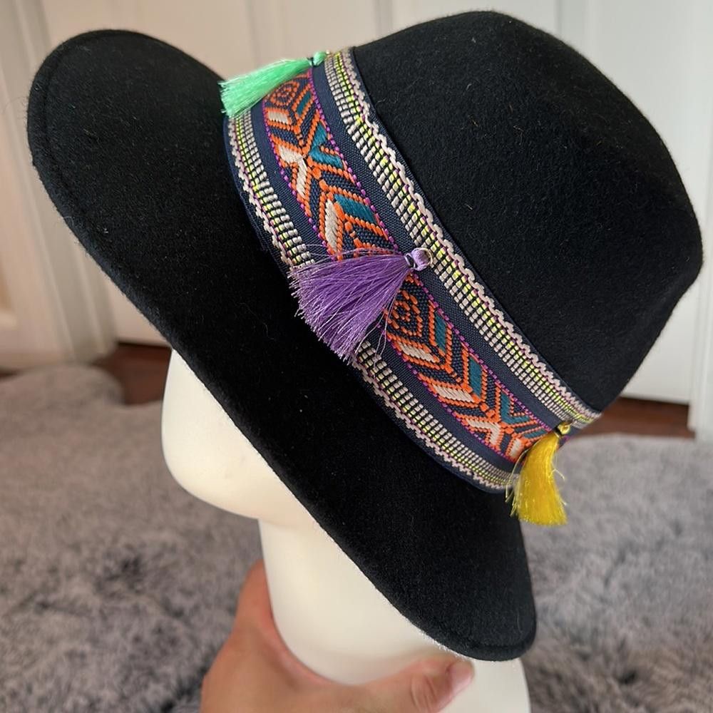Designer Intrend by MaxMara Felt Fedora with Embroidered Ribbon. Size ONE SIZE - 8 Thumbnail