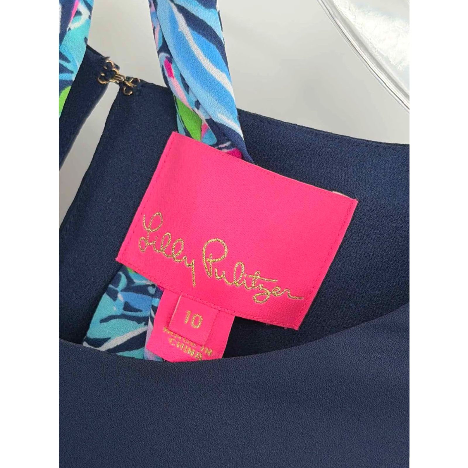 Pre-Owned Lilly Pulitzer Dress Knee Length Long Sleeve Navy Size 10