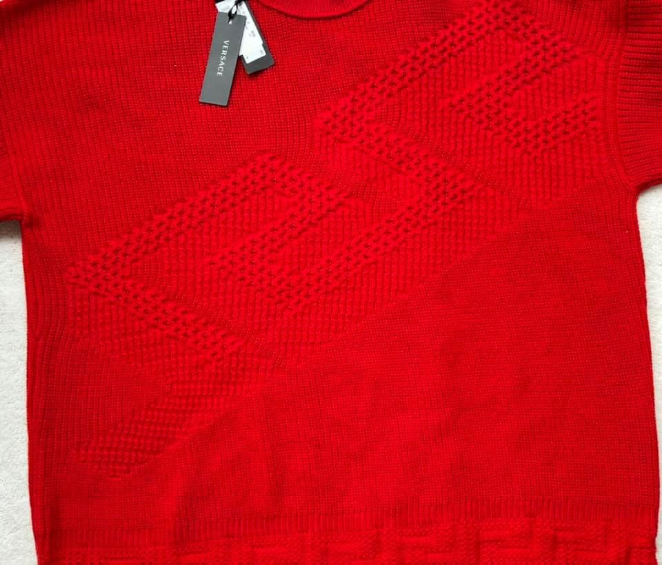 Versace Versace Red ‘La Greca’ Knit Textured Sweater Size US XXL / EU 58 / 5 - 2 Thumbnail