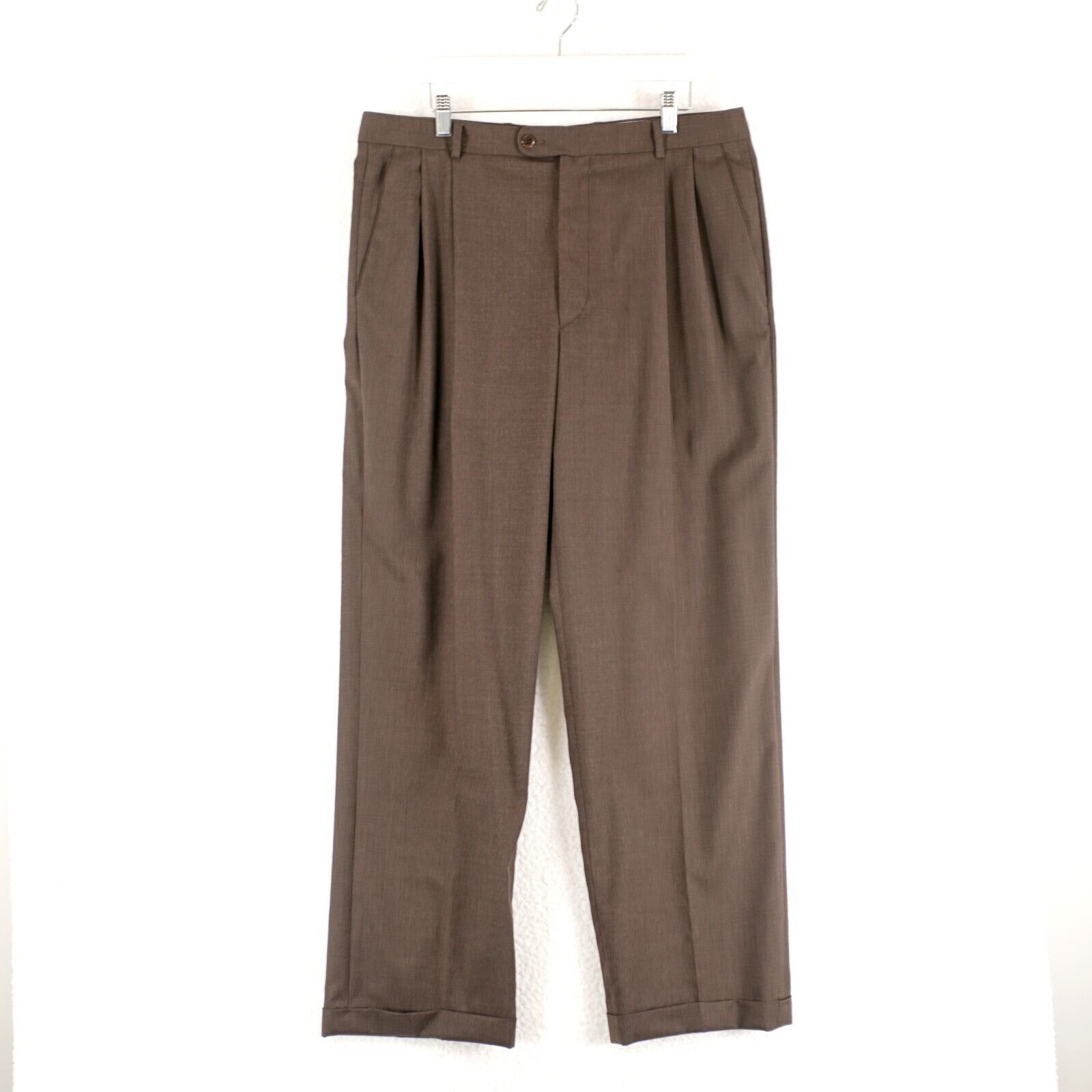 Zanella Zanella Bennett Wool Brown Twill High Rise Pleated Cuffed Dr Size 36R - 1 Thumbnail