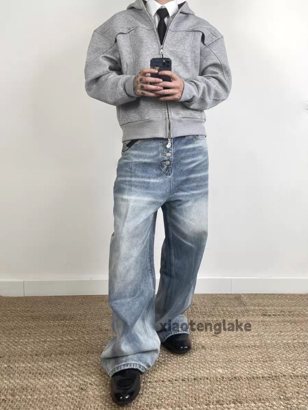 Jean Unisex washed faded loose baggy skate hiphop jeans Size US 28 / EU 44 - 4 Thumbnail