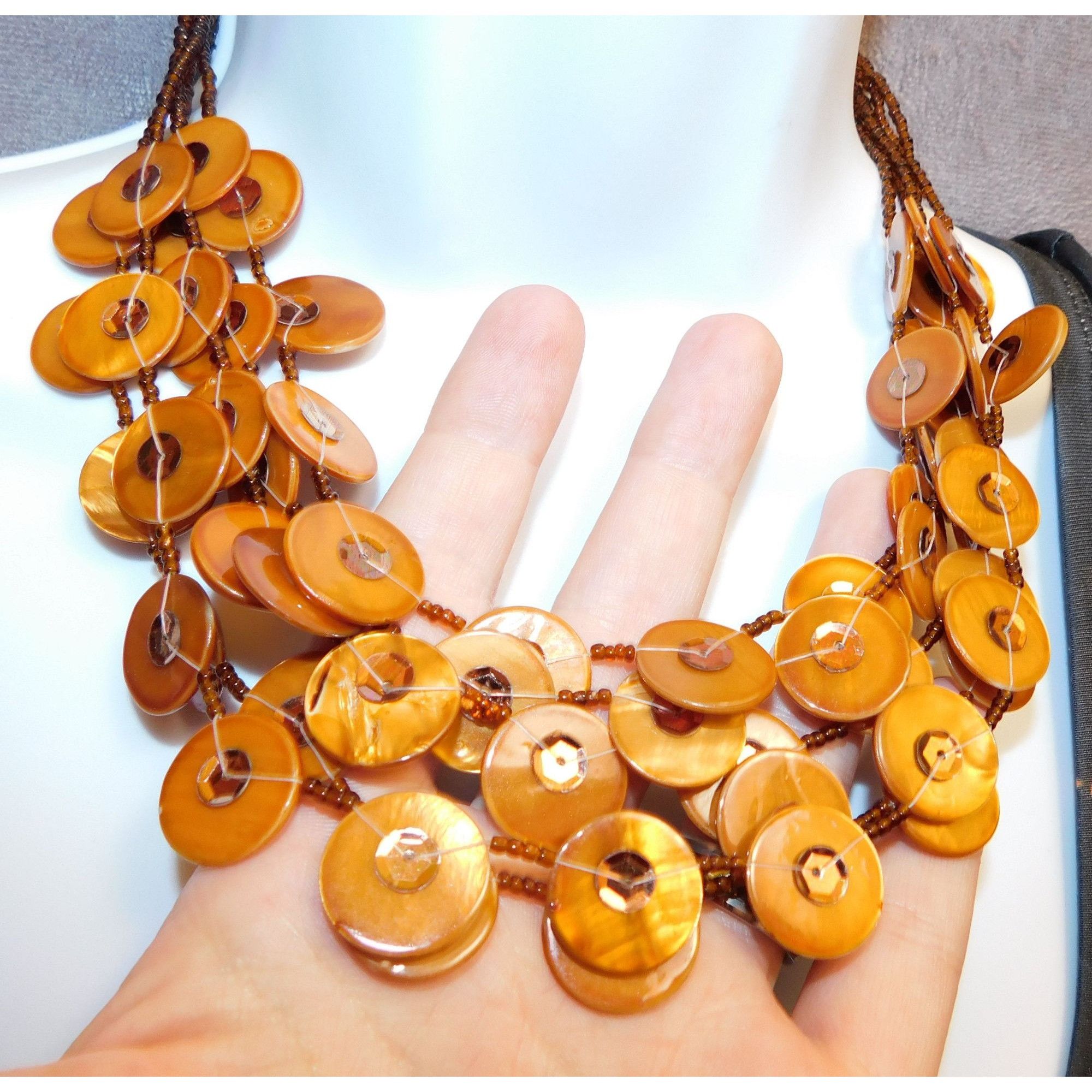 Other Vintage Bronze Tone Shell Disc Layered Necklace Size ONE SIZE - 3 Thumbnail