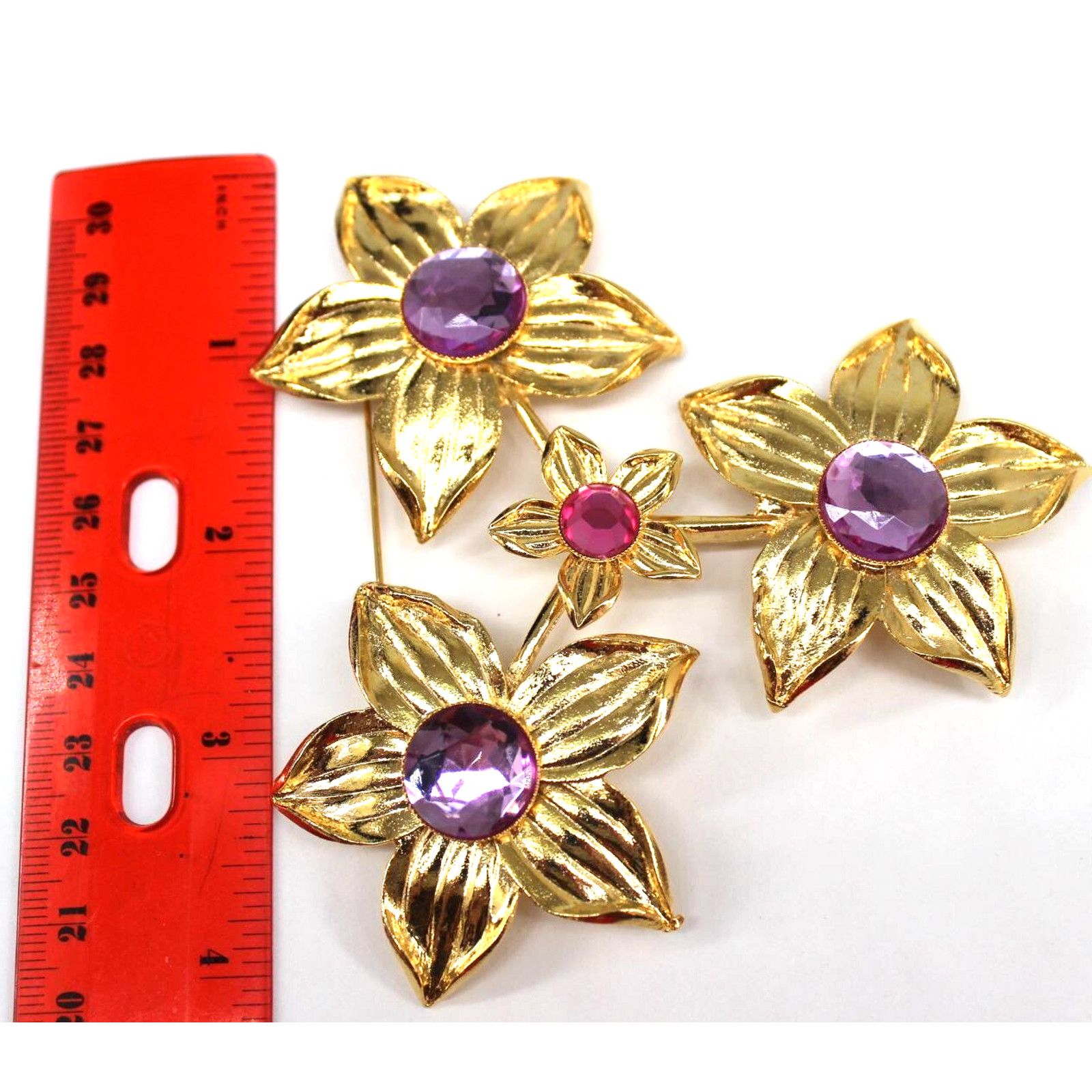 Other Vintage Statement Brooch 4 Flowers Lavender Lilac Pink Faux Size ONE SIZE - 4 Thumbnail