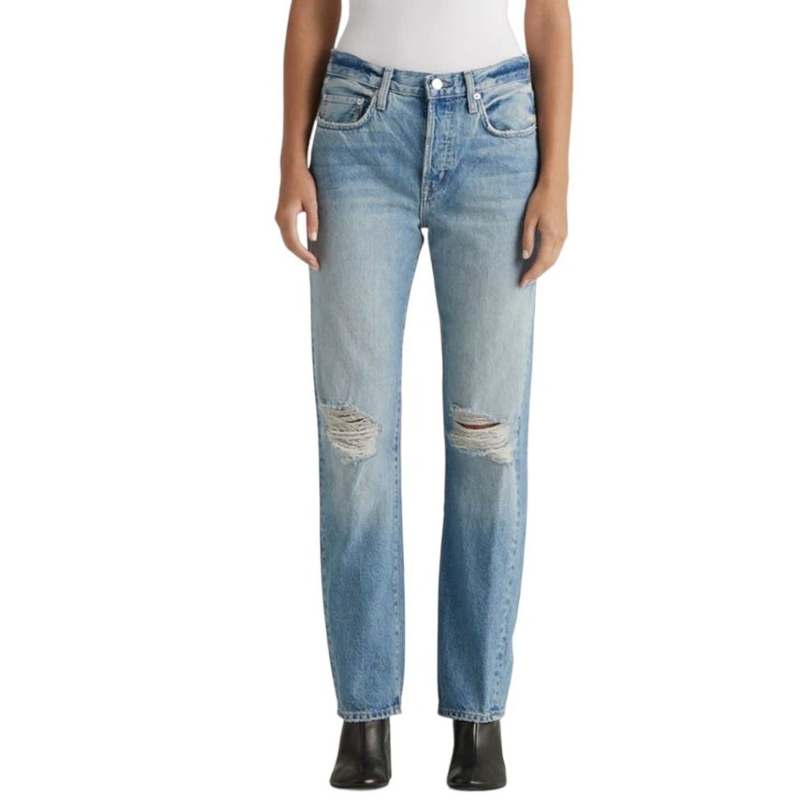 Edwin Tash Ripped High Waist Straight Leg Jeans 26 NWOT $228