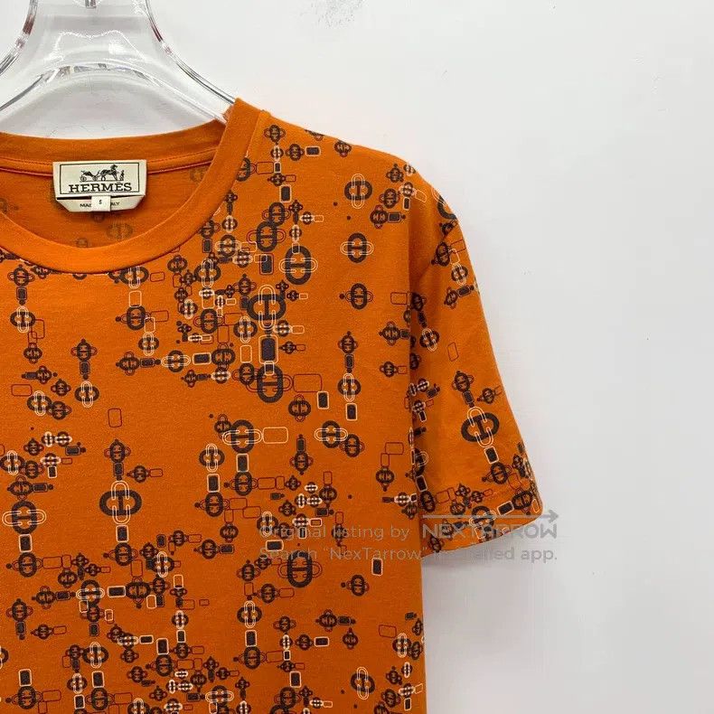 Hermes Hermes Orange Lock扣Printed Cotton Round Collar Short Sleev Size S / US 4 / IT 40 - 3 Thumbnail