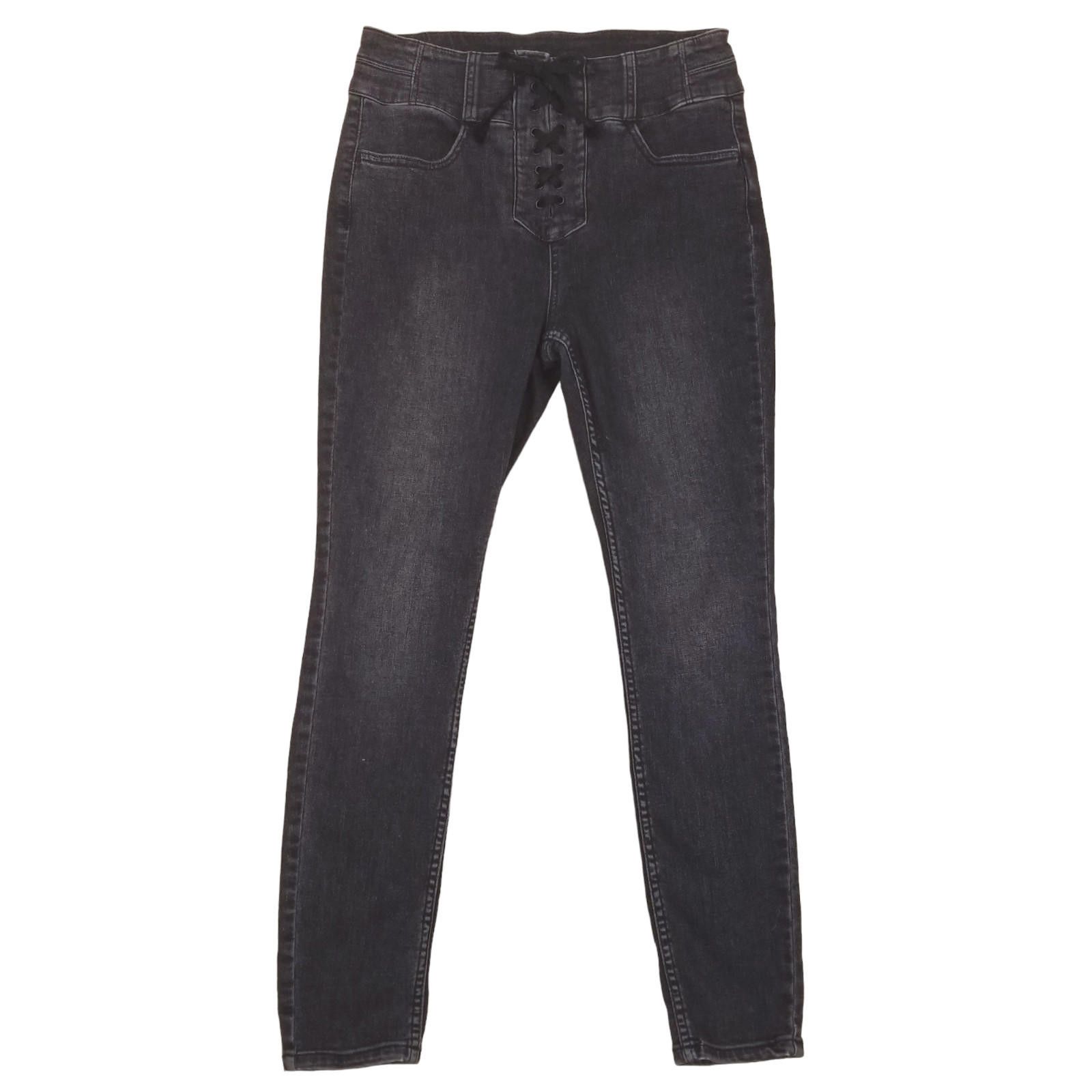 Designer We The Free CRVY Lace-up High Waist Skinny Jeans Black Sz 29 Size 29" - 1 Thumbnail