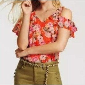 Other Cabi S Orange Floral LUSH Top Cold Shoulder Chiffon Sheer 53 Size S / US 4 / IT 40 - 1 Thumbnail