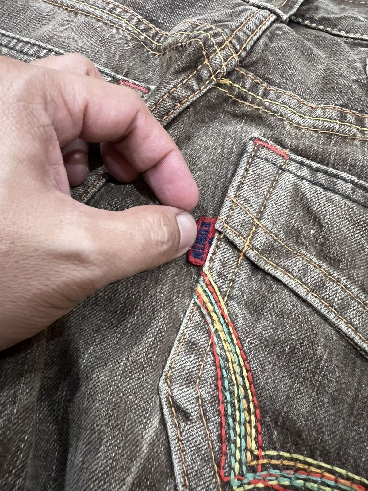 Edwin 💥Flare💥Vintage Edwin 503 Blue Trip Faded Flare Denim Jean Size US 31 - 18 Thumbnail