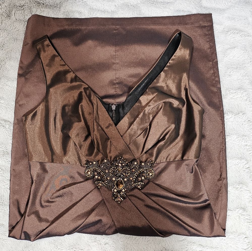 David Meister Brown Copper Bronze Cocktail Dress Beaded 6