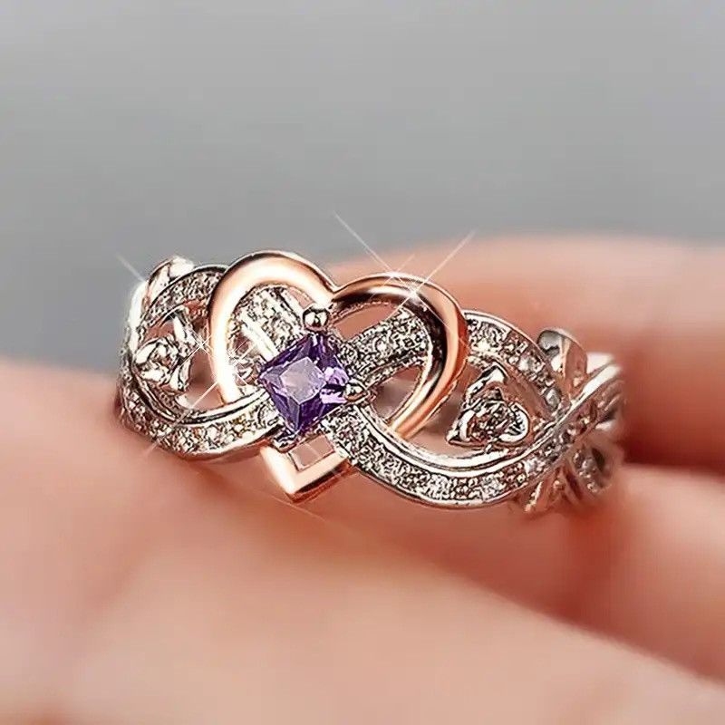 Designer × Jewelry Heart Rings with Romantic Rose Flower Size ONE SIZE - 1 Thumbnail