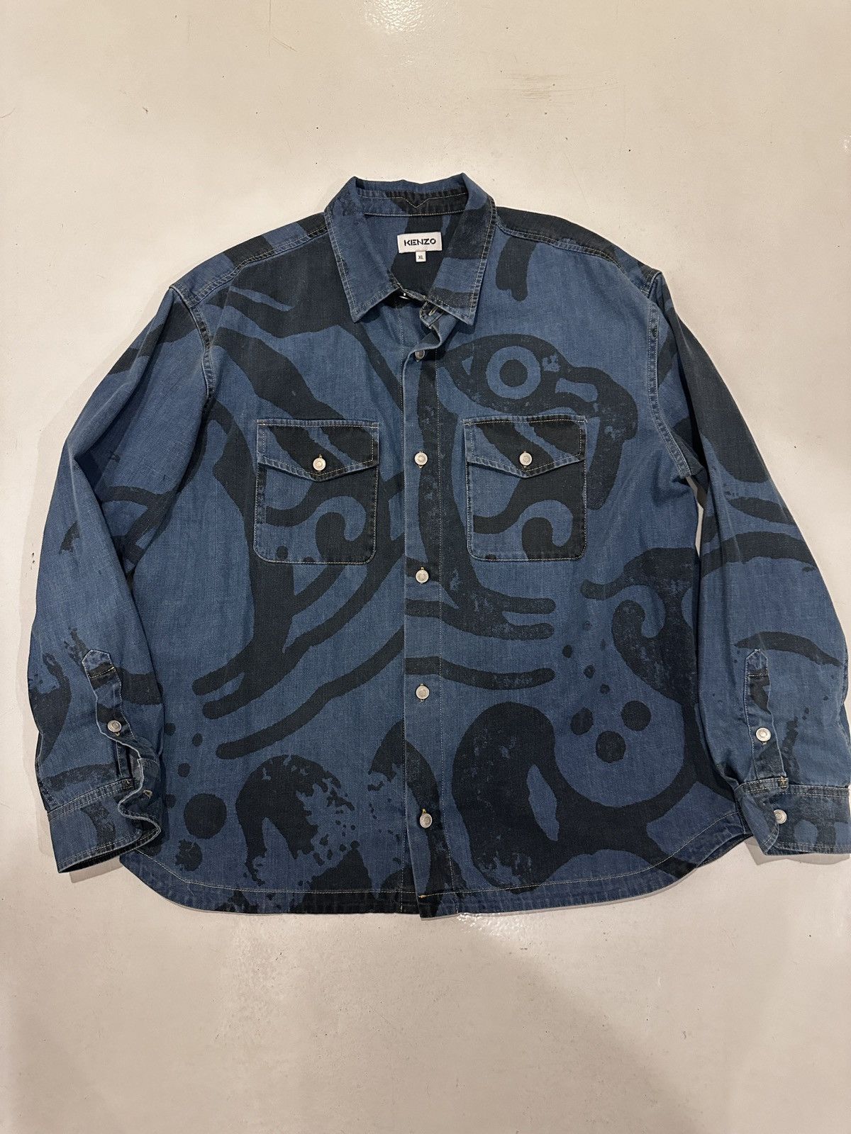 image of Kenzo Tiger Denim Overshirt in Blue, Men's (Size XL)