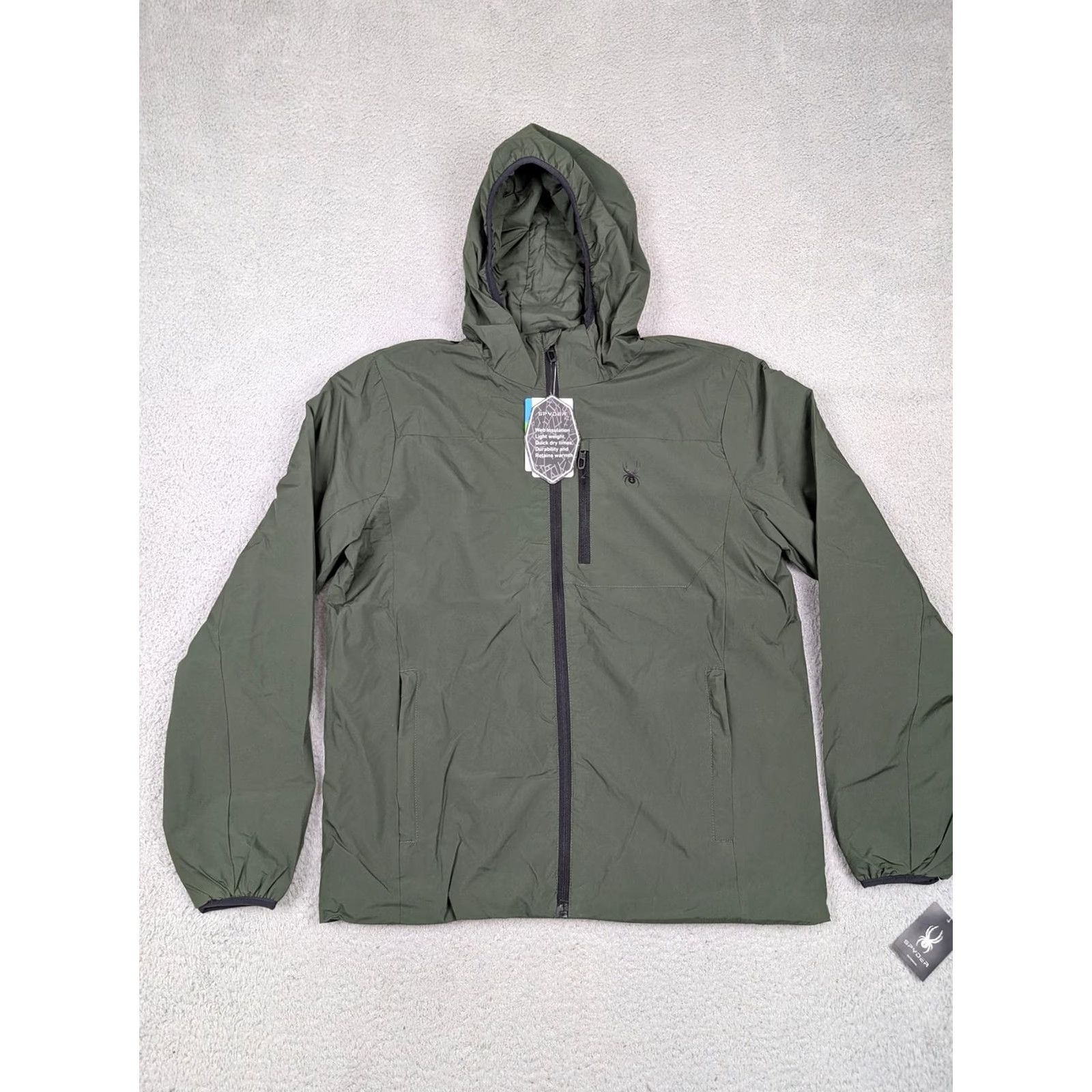 Spyder Spyder Jacket Mens M Olive Windbreaker Hooded Lightweight Hydroweb Proweb Flexweb Full Zip Pockets Water Resistant Wind-Resistant Size US M / EU 48-50 / 2 - 2 Thumbnail