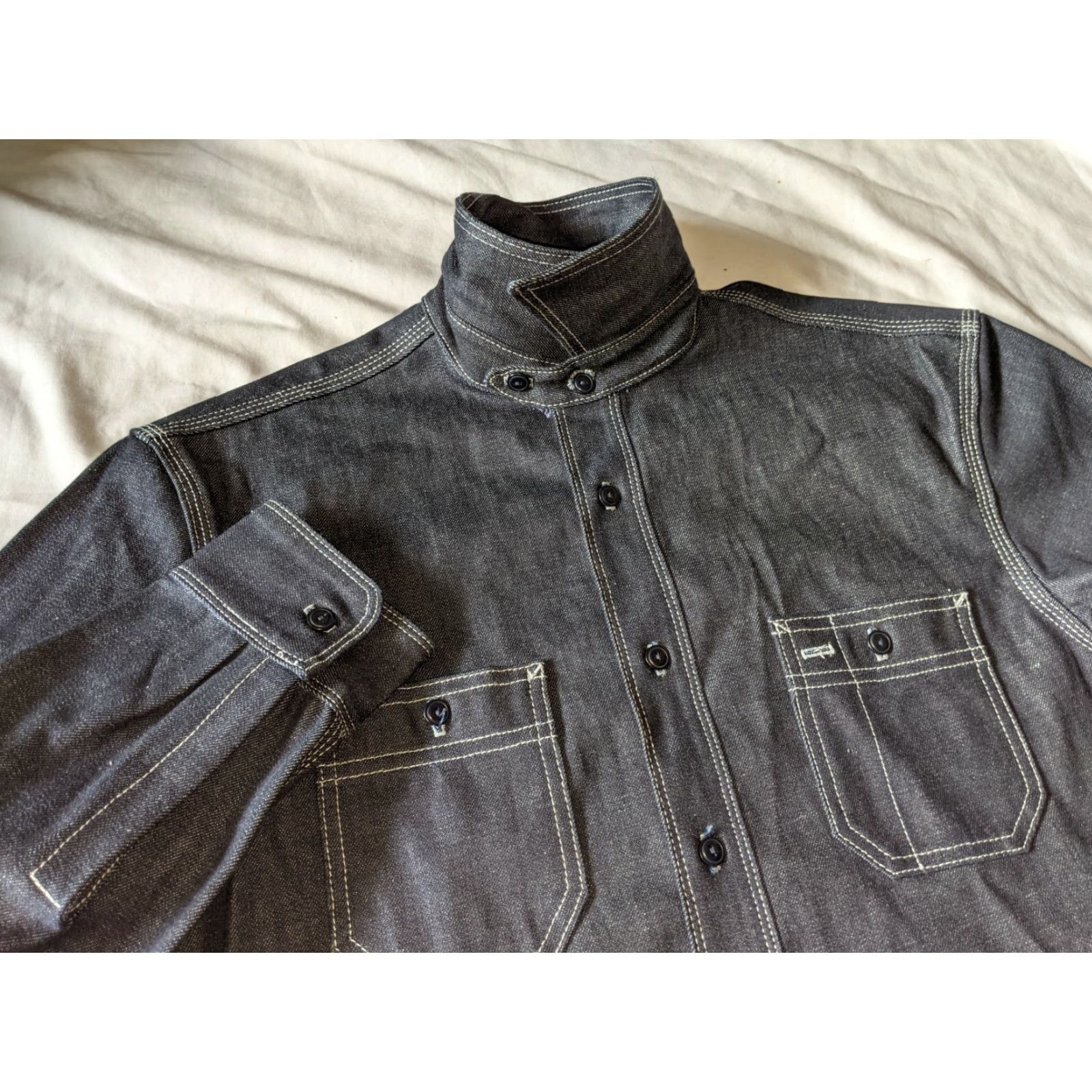 Gustin GUSTIN Denim Shirt Jacket, Long Sleeve, Slim, Regular Size L, Dark Indigo Denim, Sanforized Selvedge, Button Front, Workwear, Men, Made in USA Size US L / EU 52-54 / 3 - 5 Thumbnail