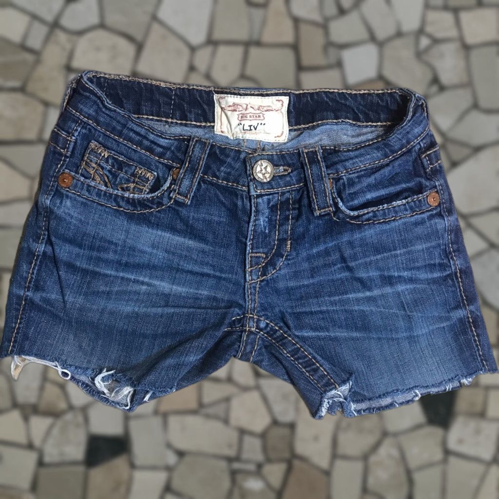 Denime BIG STAR Liv Denim Blue Thick Stitch Cut Off Shorts Womens Tag 25 Size 42" / US 20 - 1 Thumbnail