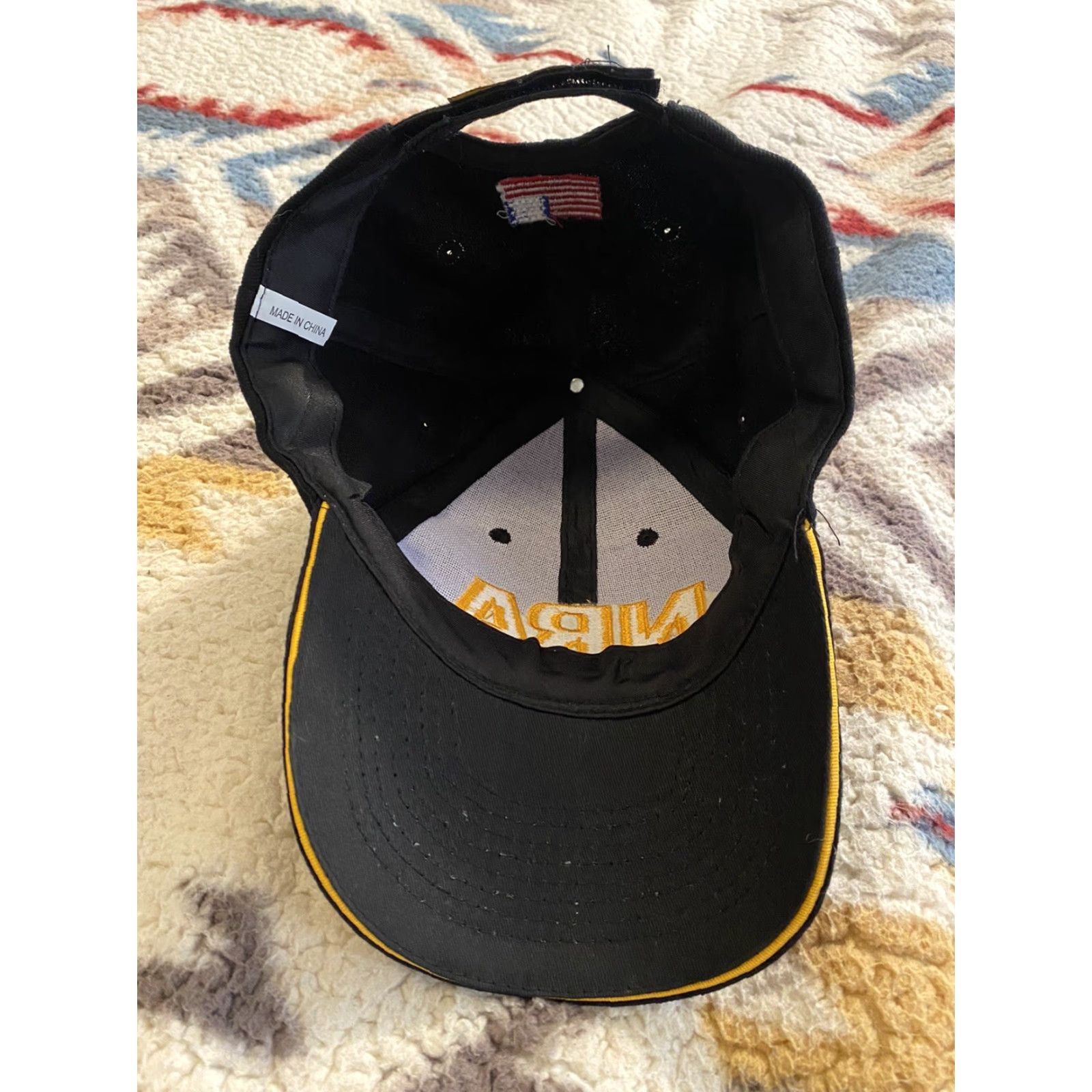 Logo 7 NRA Black Adjustable Hat Cap Yellow Embroidered Logo US Flag Hook & Loop Strap Baseball Cap Men One Size Black Mens US Flag Embroidered Logo Size ONE SIZE - 4 Thumbnail