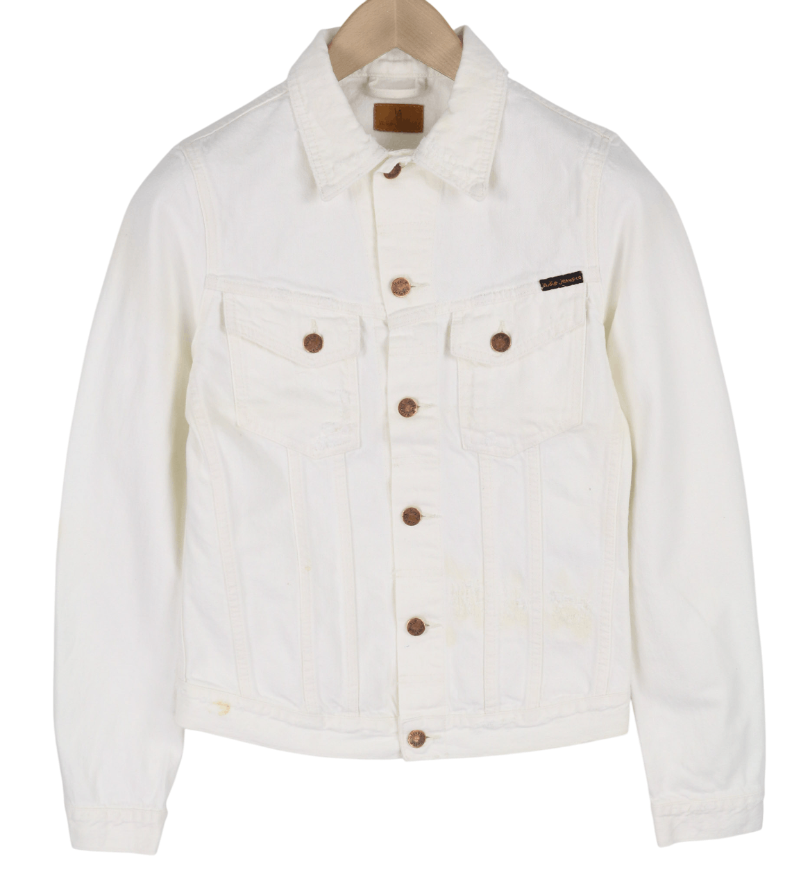 Nudie Jeans BILLY XS Pitch White Worn Polo Neck Logo Jacket 82426 Size US XS / EU 42 / 0 - 1 Thumbnail