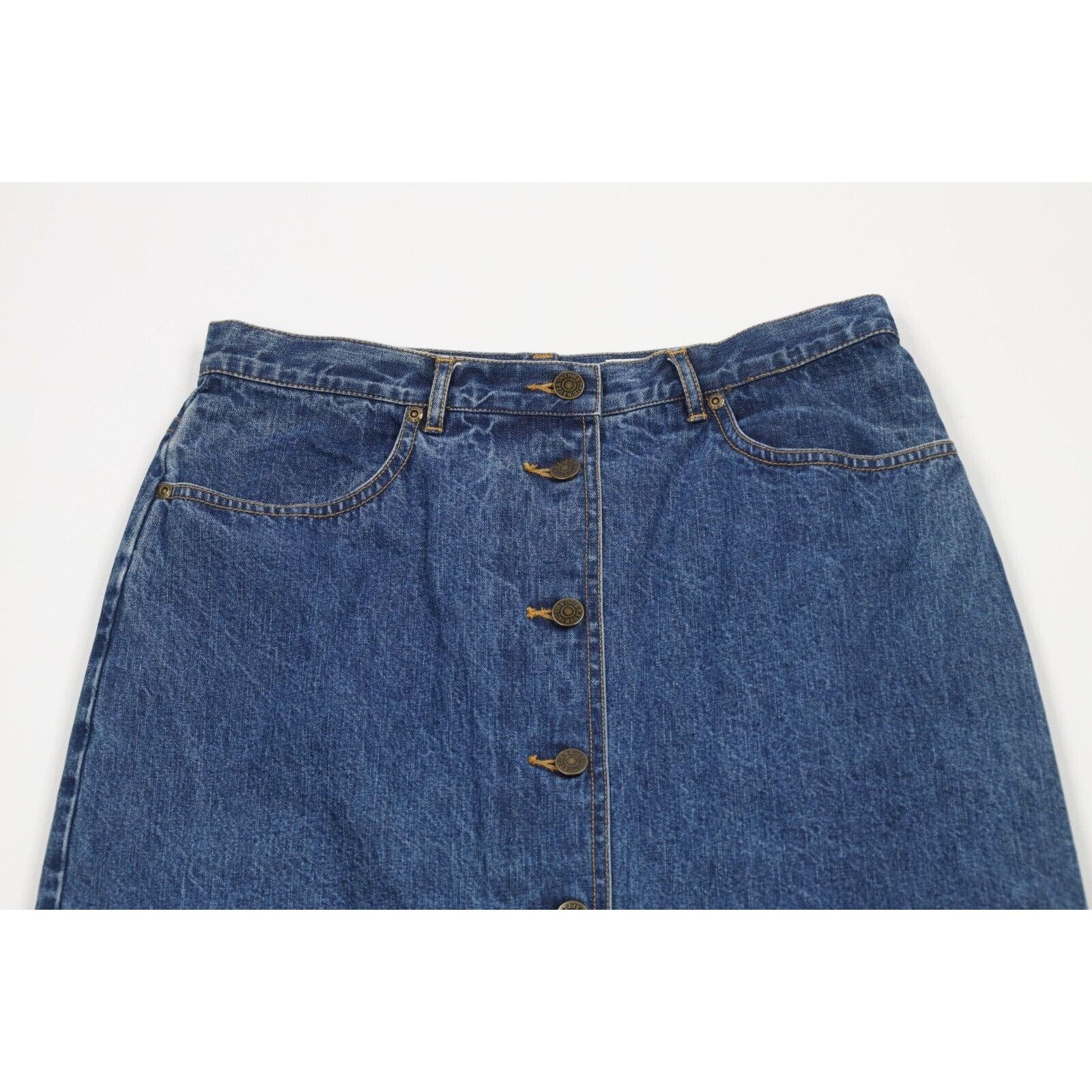 Eddie Bauer × Vintage Vintage 90s Eddie Bauer Distressed Flannel Lined Denim Skirt Size 30" / US 8 / IT 44 - 2 Thumbnail