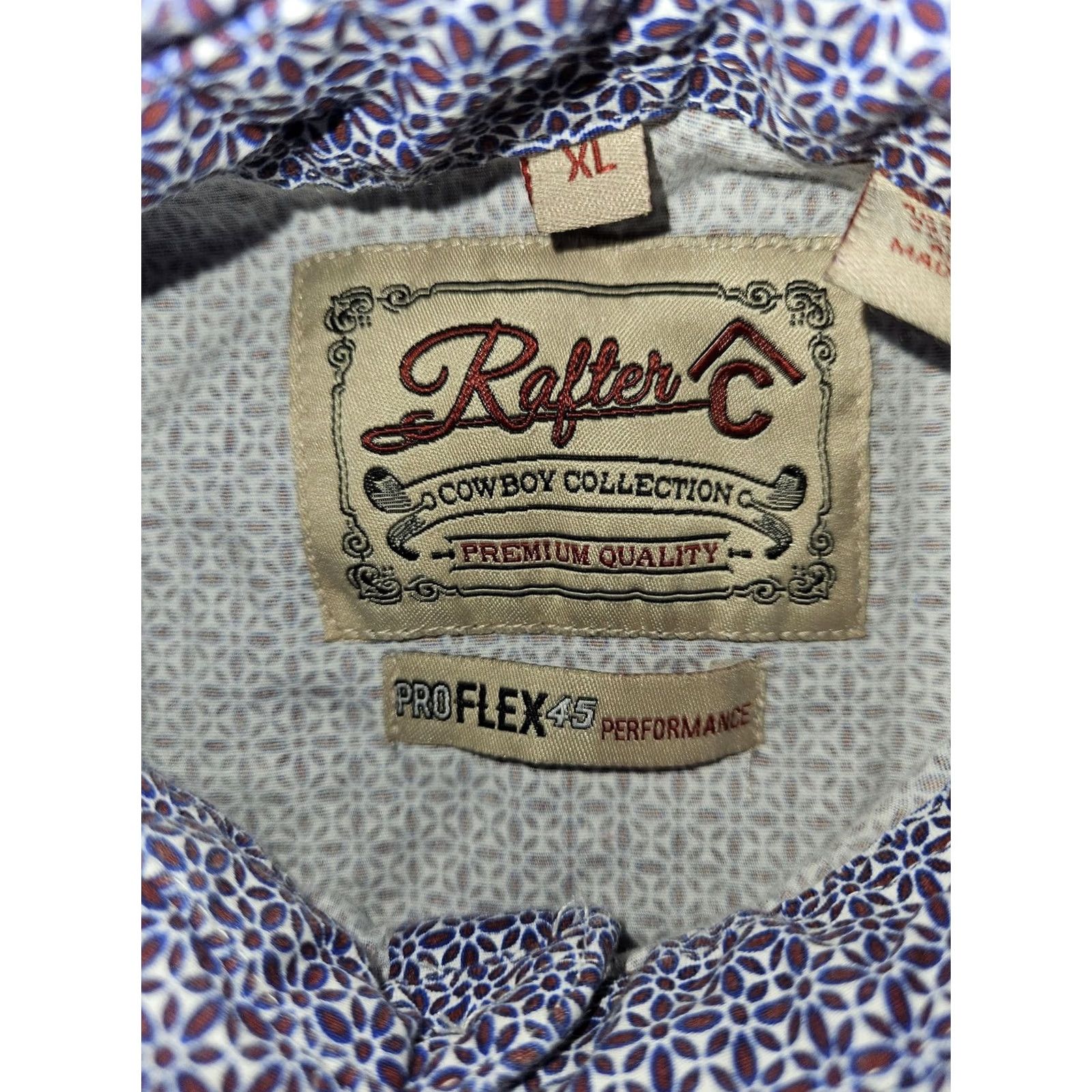 Vintage Rafter C Shirt Mens XL Blue Geometric Western Pearl Snap Stretch Long Sleeve Size US XL / EU 56 / 4 - 2 Thumbnail