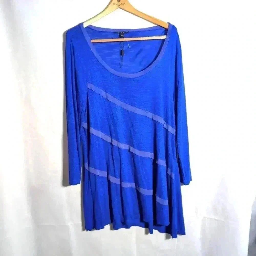 Designer Bright Blue long sleeve Tunic with Diagonal Stripes sz XL Size XL / US 12-14 / IT 48-50 - 1 Thumbnail