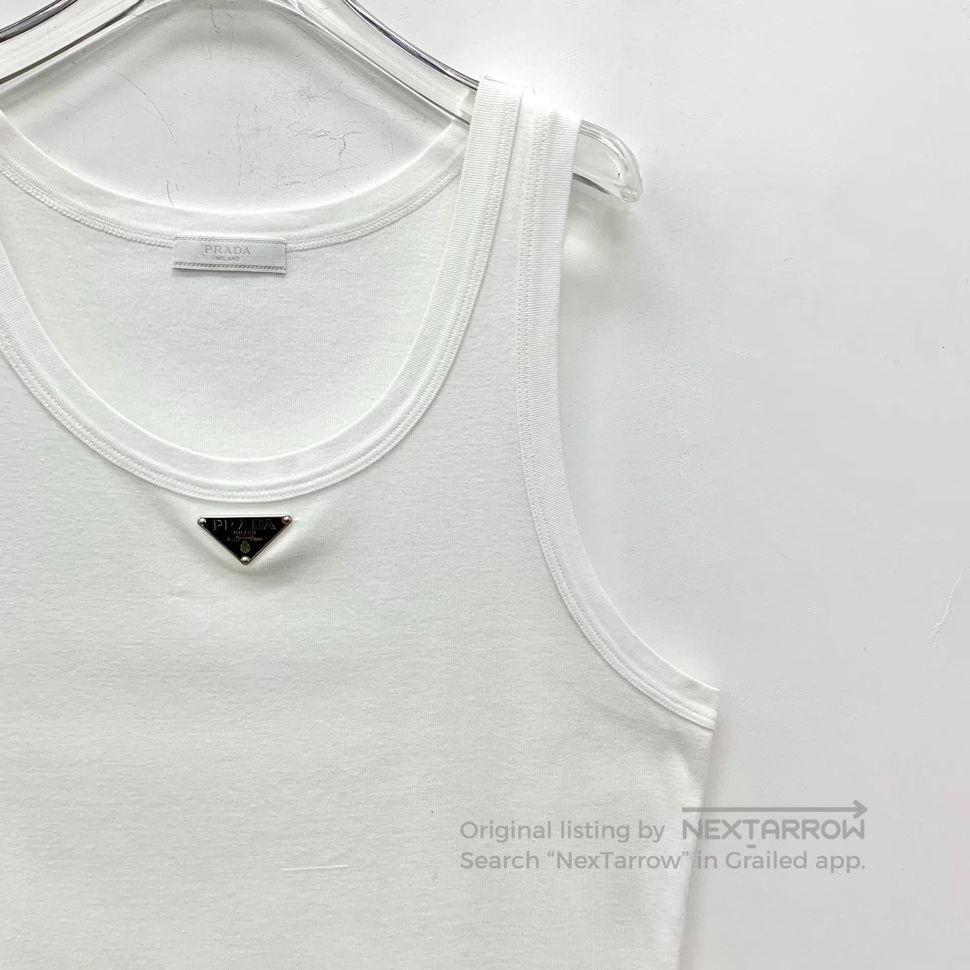 Prada Prada White Triangle Logo Cotton Round Neck Sleeveless Ves Size M / US 6-8 / IT 42-44 - 3 Thumbnail