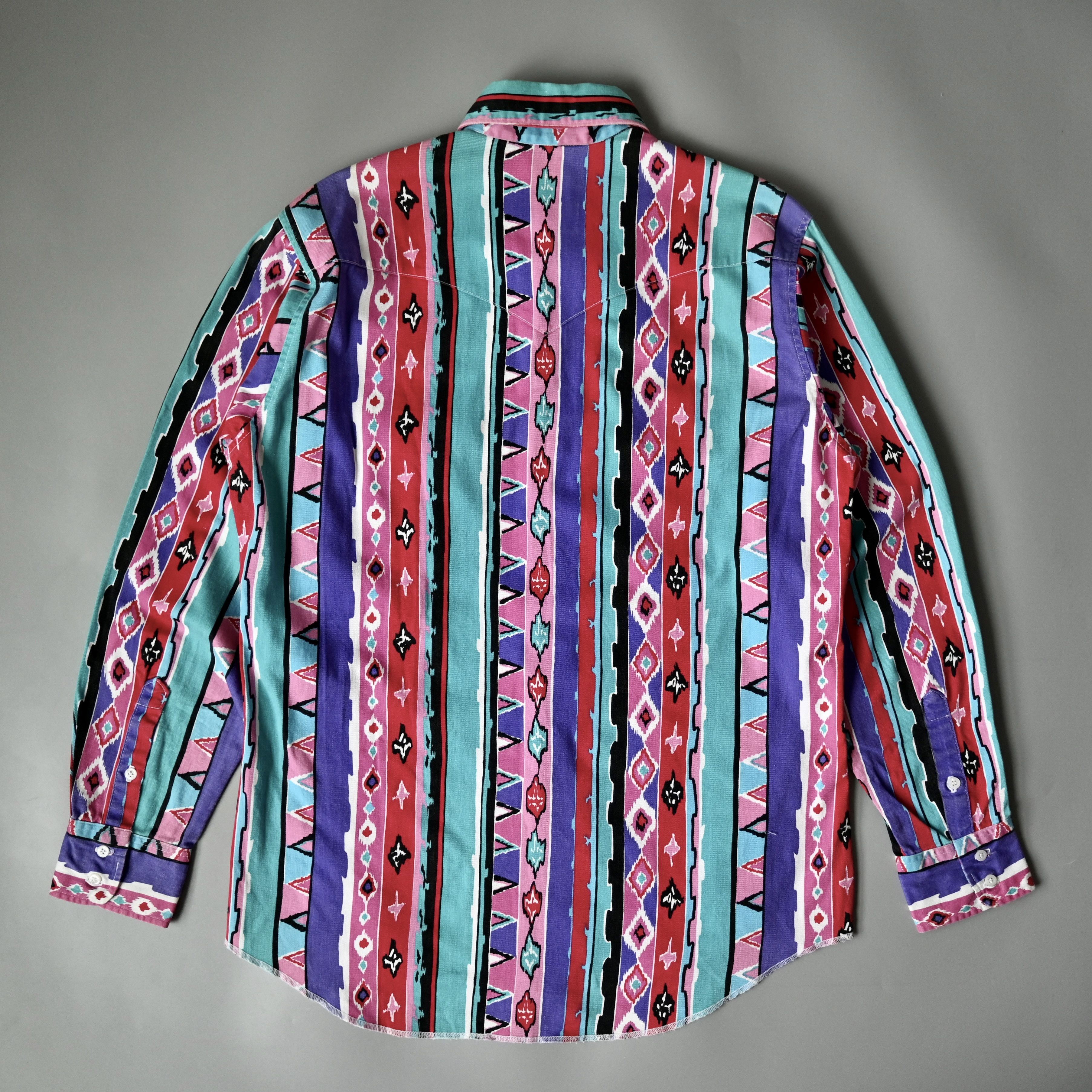 Vintage VTG Wrangler Aztec Navajo multi striped cotton western shirt Size US L / EU 52-54 / 3 - 2 Thumbnail