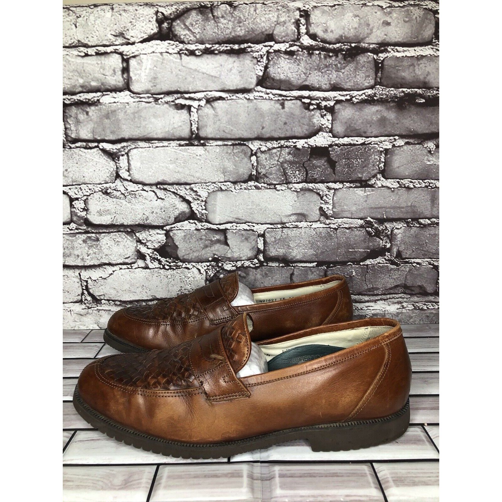 Florsheim Florsheim Vibram Brown Leather Woven Hand Sewn Dress Loafers Size US 9.5 / EU 42-43 - 5 Thumbnail
