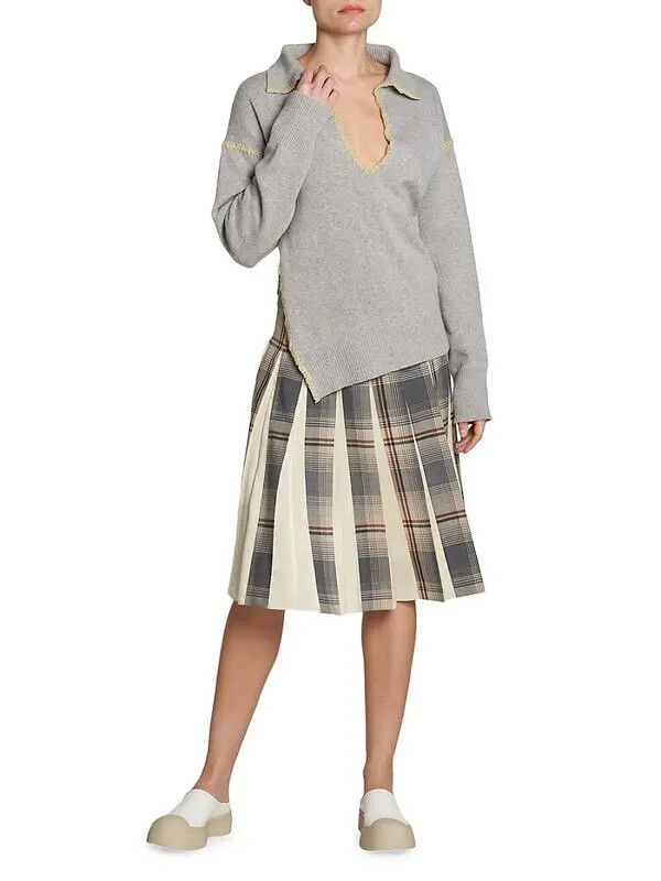 Marni o1w1db11125 Plaid Pleated Skirt in Grey Size 30" / US 8 / IT 44 - 6 Thumbnail