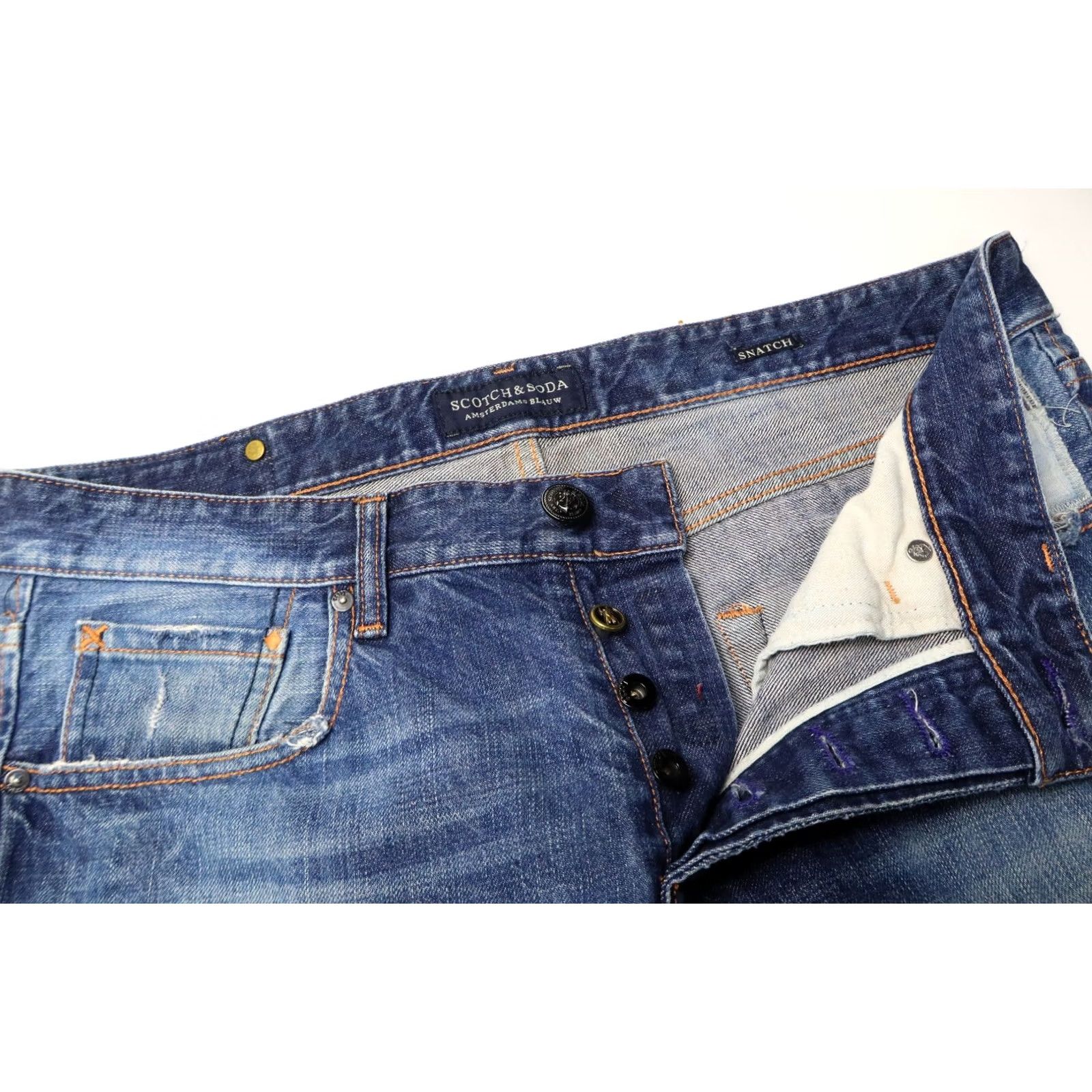 Scotch & Soda SCOTCH & SODA Snatch Jeans Men's W33/L32 Distressed Whiskers Blue Jeans Straight Mens Size US 33 - 4 Thumbnail