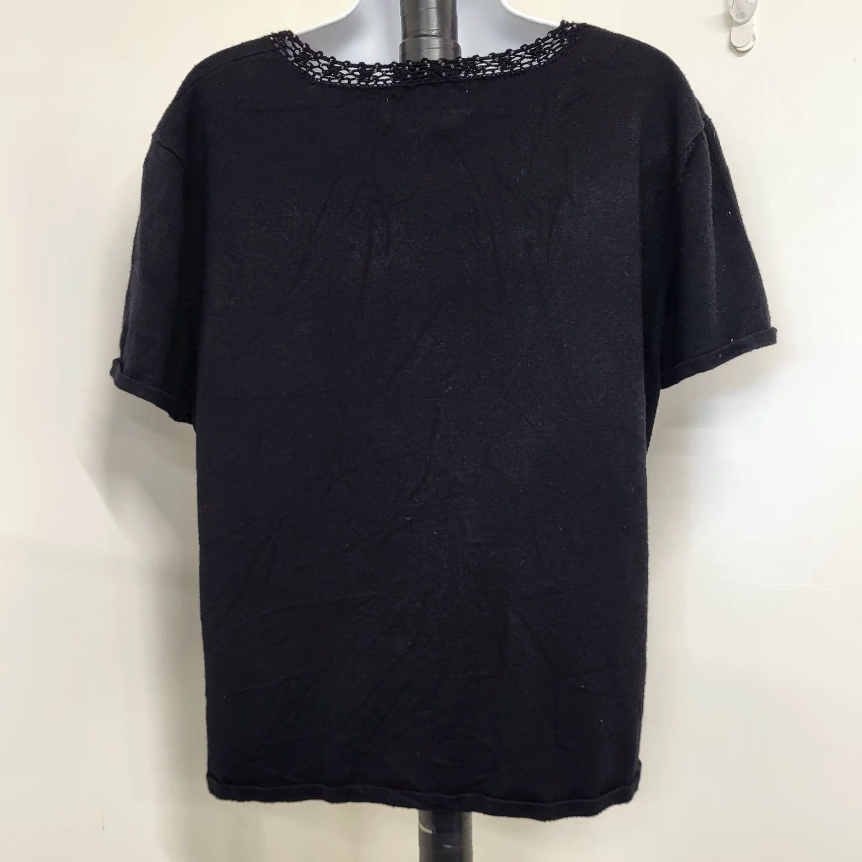 Vintage Sag Harbor Women’s XL Black Crochet Beaded Neck Short Sleeve Knit Sweater Top Blouse Casual Workwear Vintage: No Size XL / US 12-14 / IT 48-50 - 5 Thumbnail