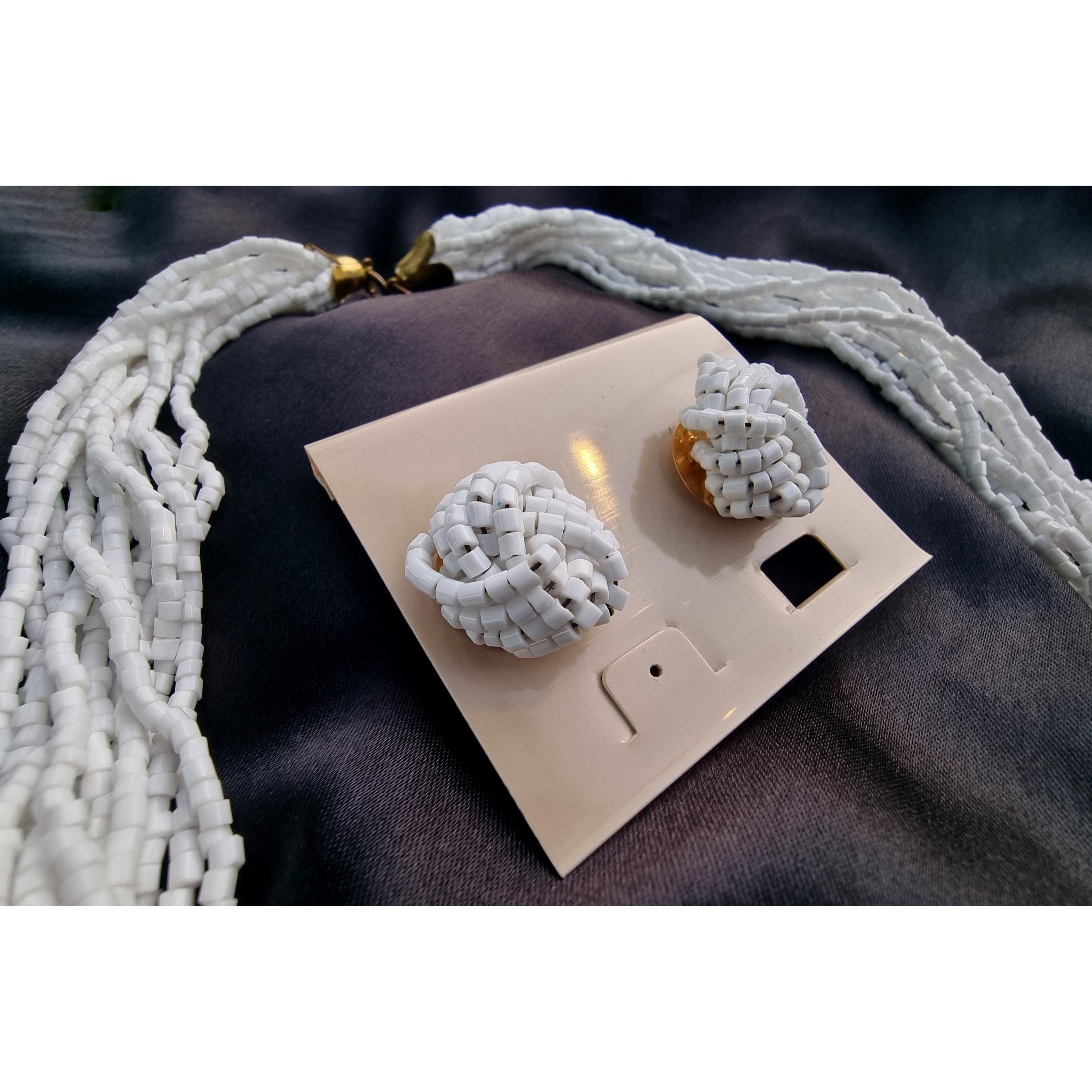 Other Vintage Milk White Glass Strands Beaded Necklace Earrings Je Size ONE SIZE - 3 Thumbnail