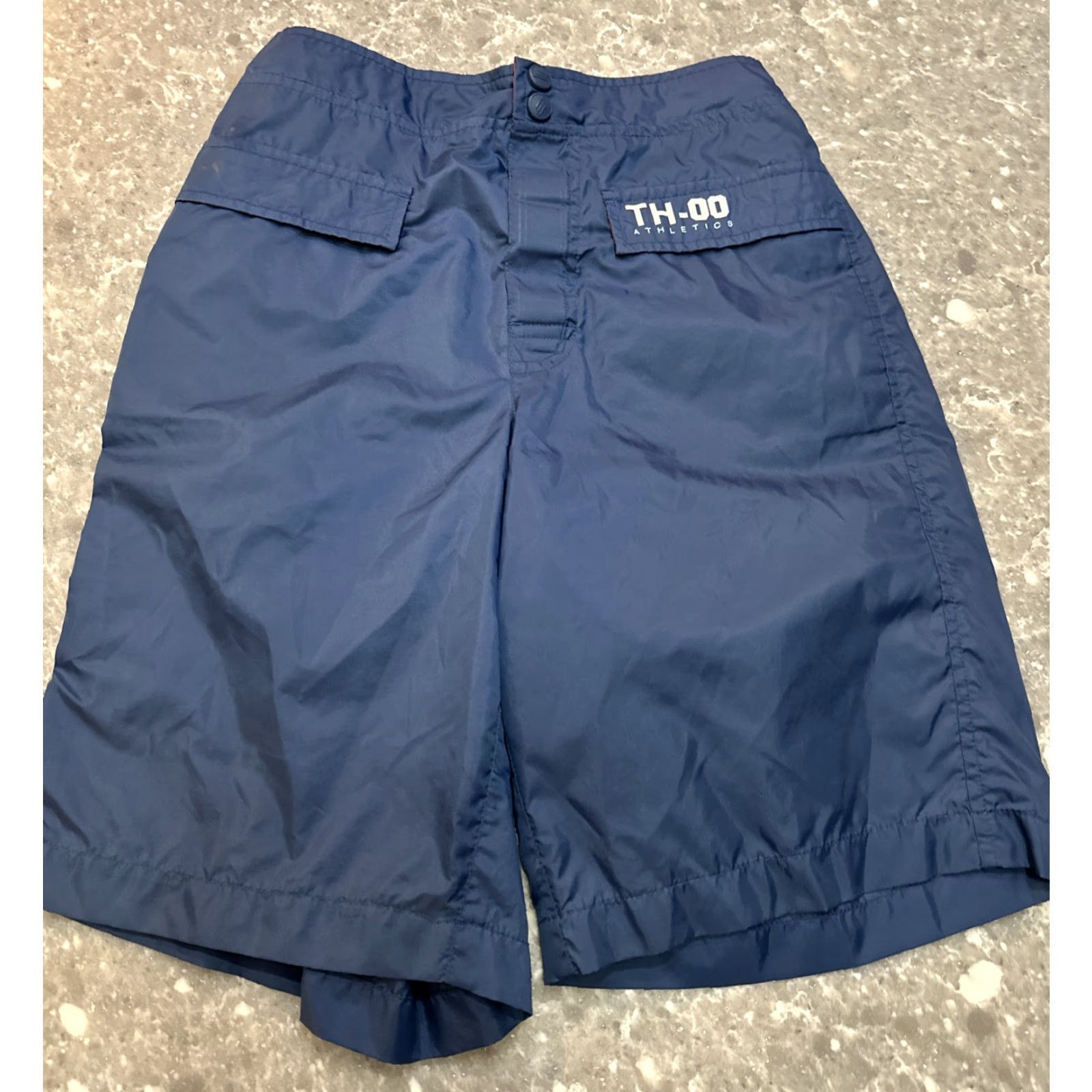 Tommy Hilfiger VINTAGE Tommy Hilfiger Shorts Athletic Unisex Adults M Blue Nylon 24x9 Elastic Waist Pockets Quick Dry 2 Back Pockets Swim 24” Inseam 9” TH-00 Size US 31 - 2 Thumbnail