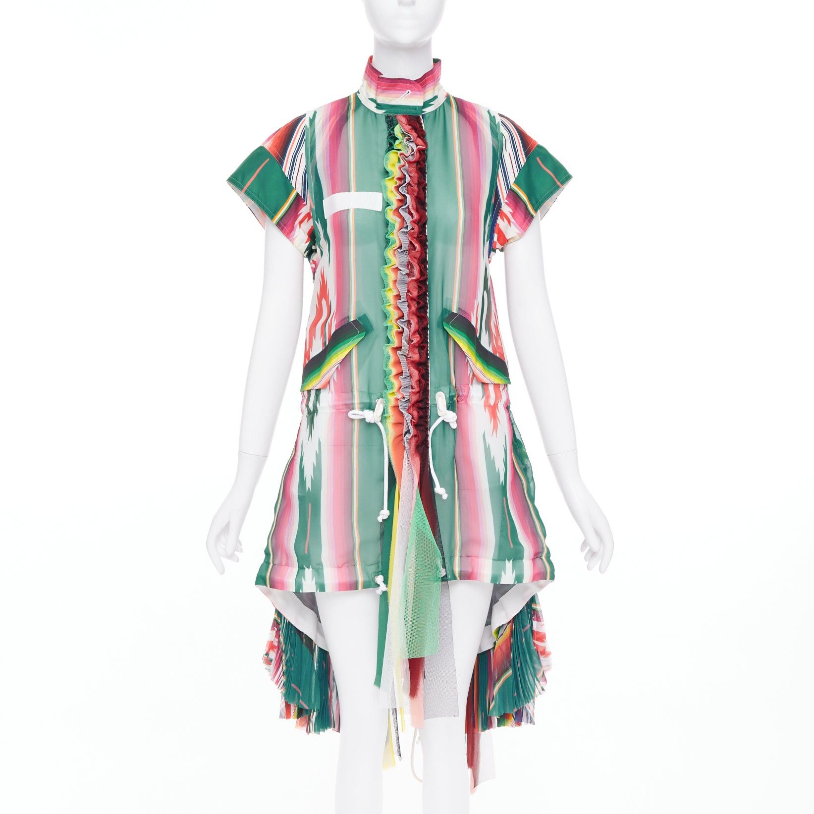 Sacai SACAI 2017 Runway multicolor stripes ruffled front cap sleeve hi low jacket dress JP1 S Size S / US 4 / IT 40 - 1 Thumbnail