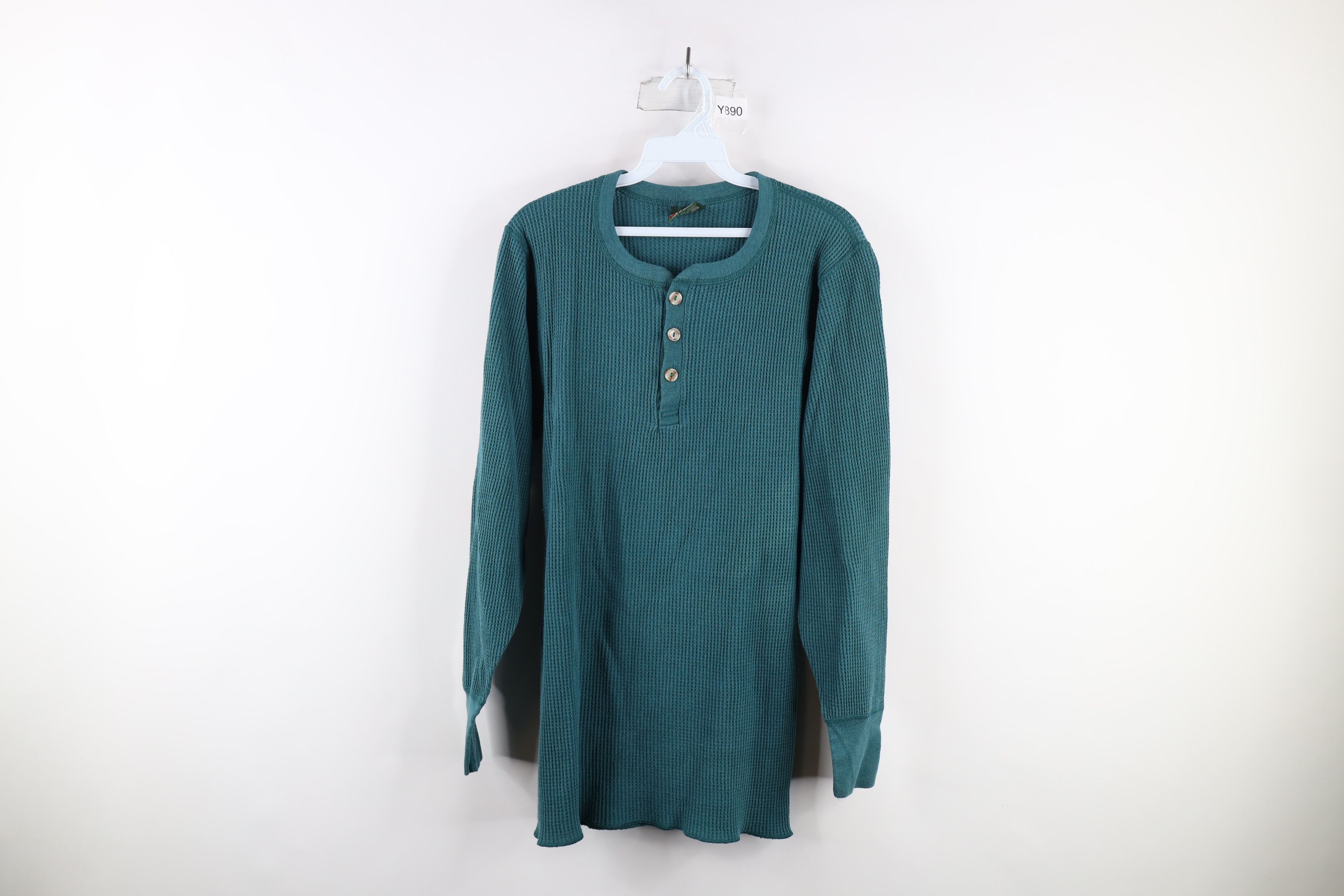 Vintage Vintage 90s Streetwear Waffle Knit Henley T-Shirt USA Size US M / EU 48-50 / 2 - 1 Thumbnail