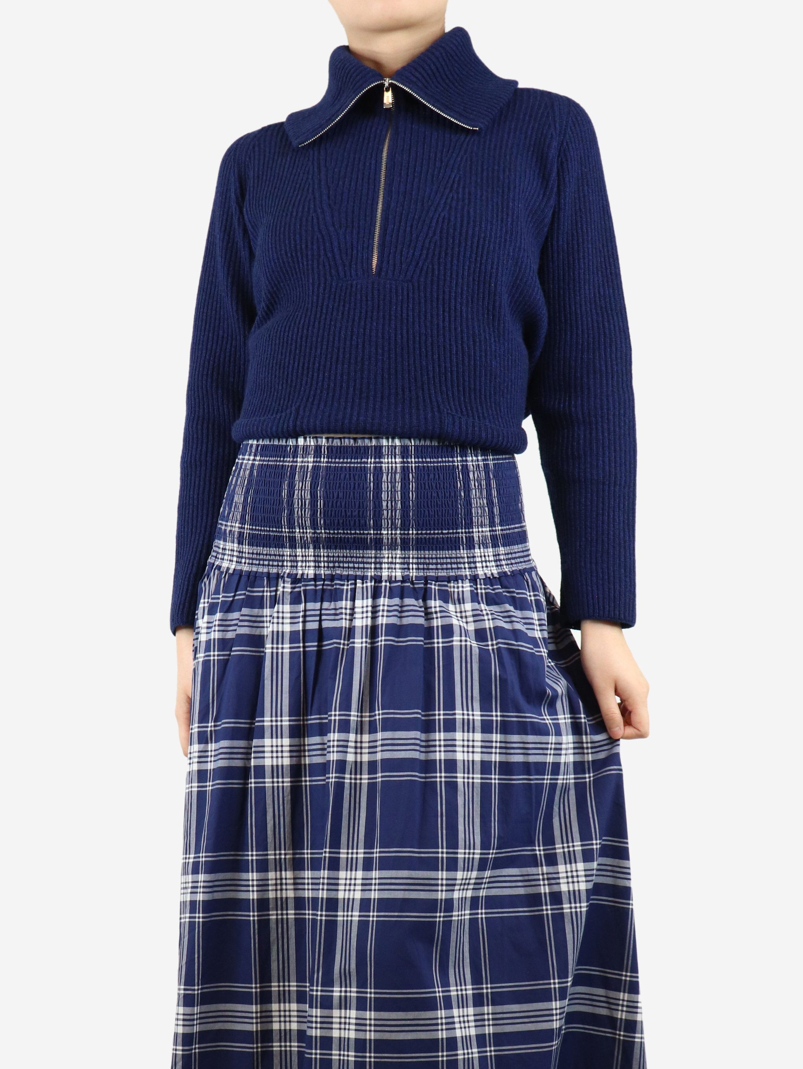 Navy blue half-zip high-neck sweater - size UK 10