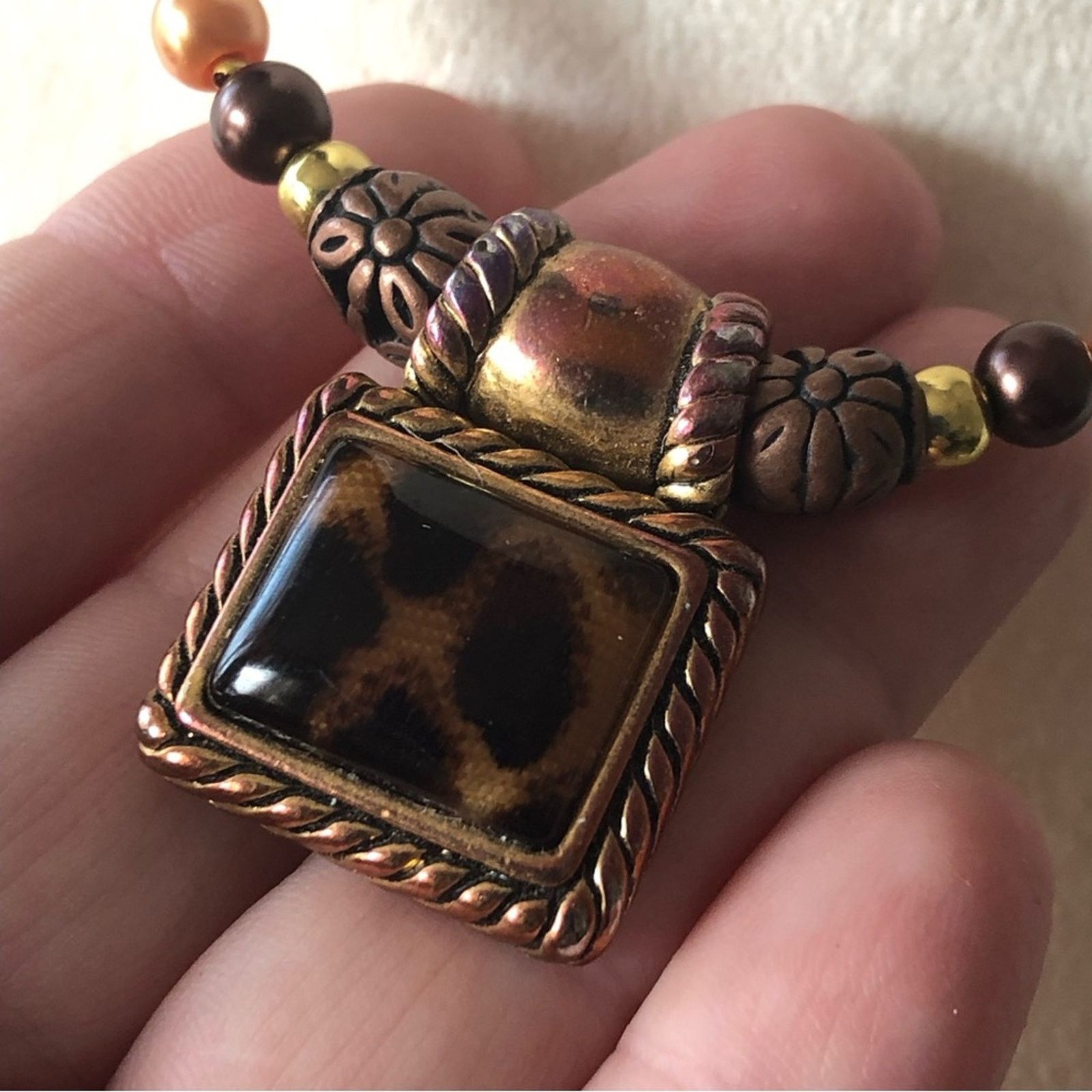 Handmade Handcrafted repurpose dome animal print glass Pearl necklace Size ONE SIZE - 8 Thumbnail