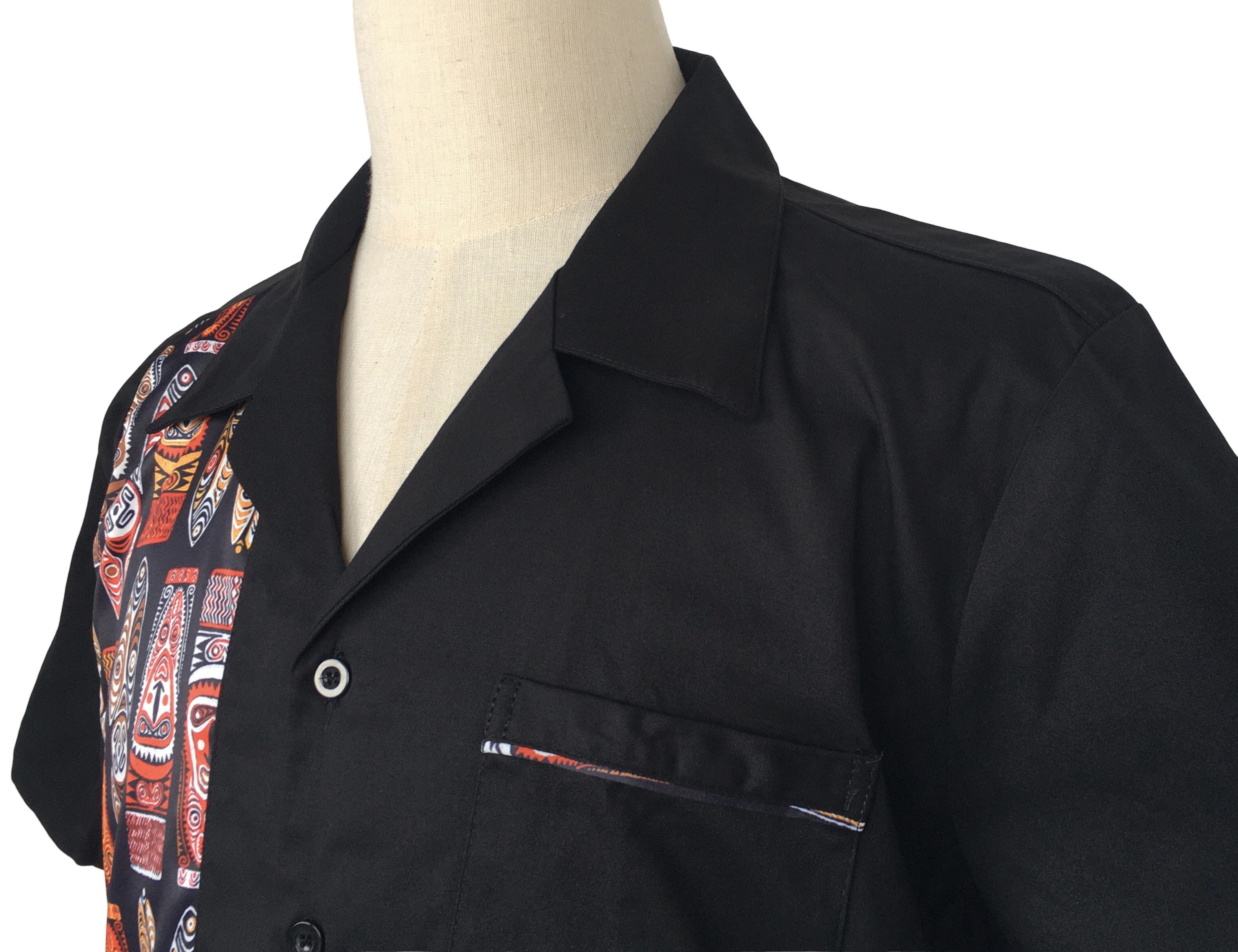 Other Pocket Black Men Shirts Contrast tiki masks Pattern Size US XXL / EU 58 / 5 - 5 Thumbnail