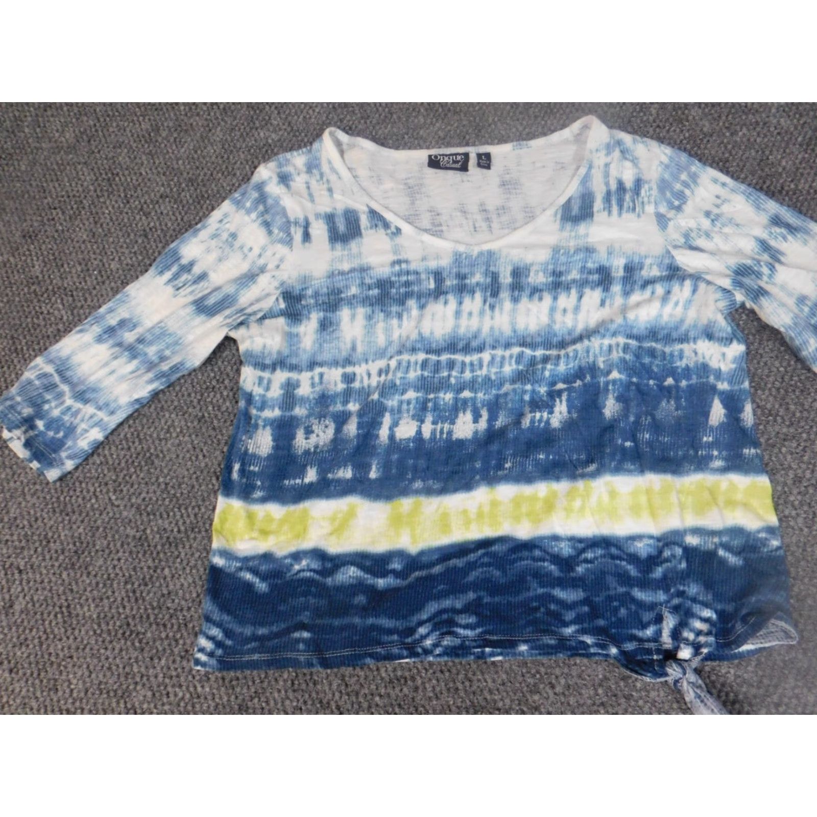 Vintage Onque Casuals Womens Blouse L Blue Striped Stretch Crew Neck Long Sleeve Dolman Sleeve Casual Shirt Women Regular Size L Flat Size L / US 10 / IT 46 - 3 Thumbnail