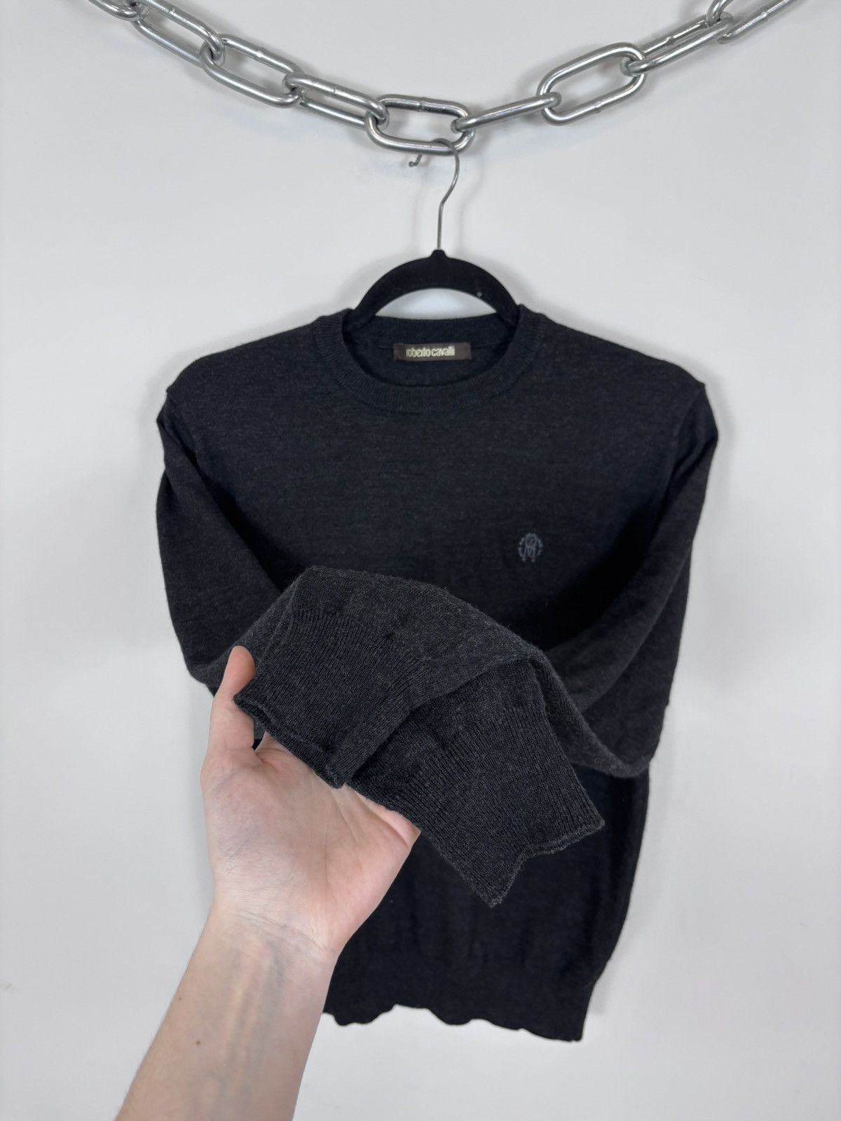 Roberto Cavalli Roberto Cavalli Men’s Dark Grey/Black Acrylic Wool Sweater Size US L / EU 52-54 / 3 - 7 Thumbnail