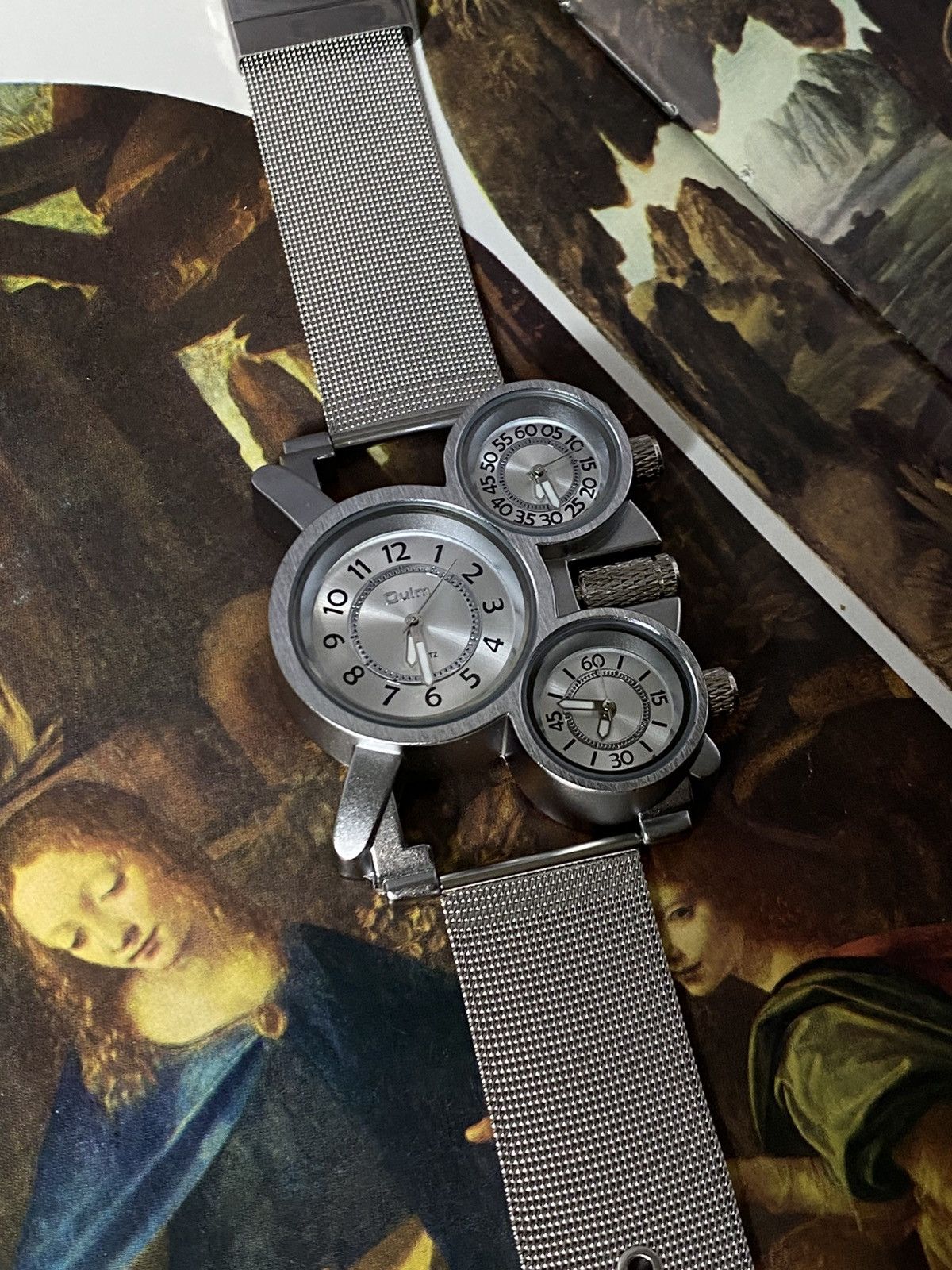 Japanese Brand Oulm HP1167 Triple Time Zone Steampunk Watch Silver Size ONE SIZE - 8 Thumbnail