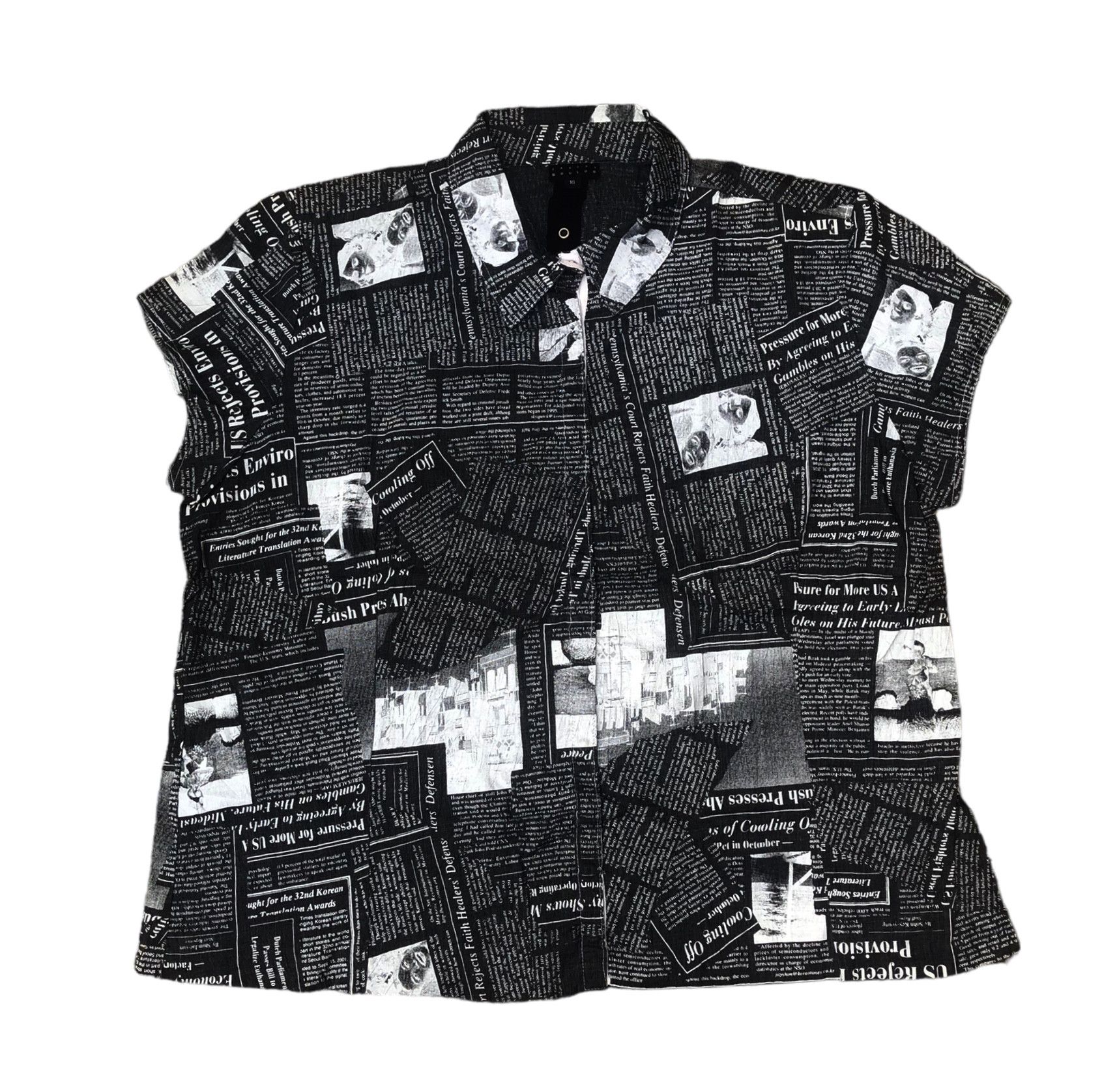 Designer × Issey Miyake SANDRA SOULOS Newspaper Button Up Shirt Designer Size XXL / US 16-18 / IT 52-54 - 1 Thumbnail