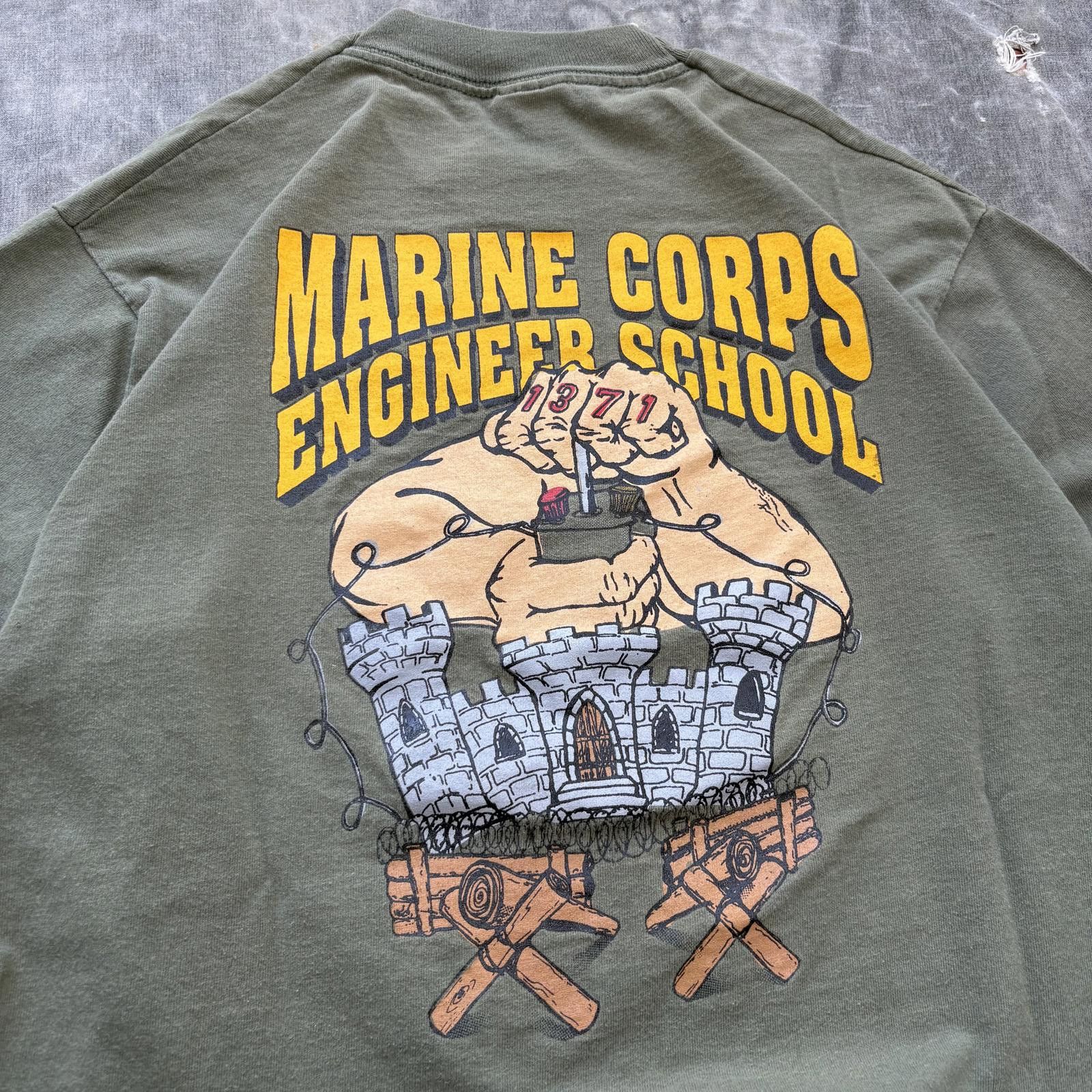 Fruit Of The Loom Vintage 90s Olive Green Marine Corps Engineer Skull Shirt Size US M / EU 48-50 / 2 - 3 Thumbnail