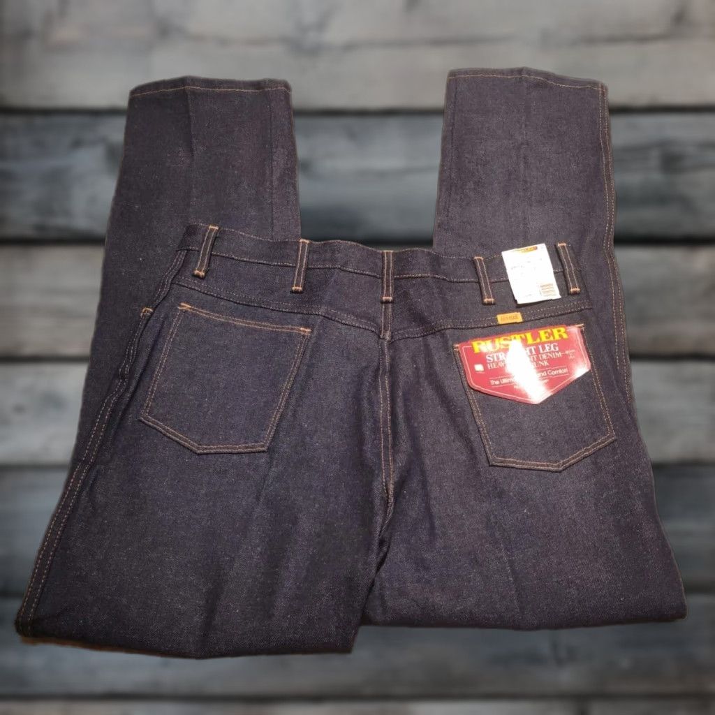 Denime VINTAGE 80s Rustler Men's Jeans 38x32 Workwear Straight Dark Blue Denim NWT Size US 38 / EU 54 - 1 Thumbnail