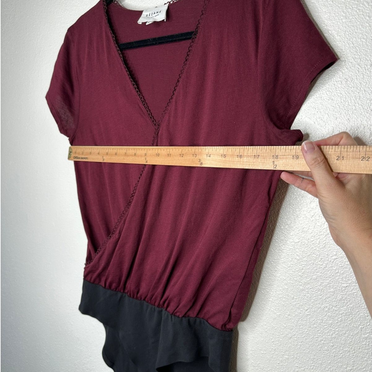 Sezane Sezane Burgundy Thibault Bodysuit Crossover-V Short Sleeve Size 23" - 12 Thumbnail