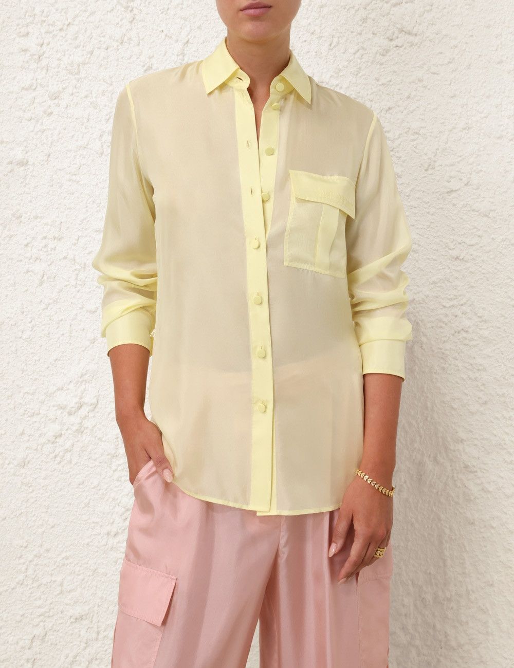 Zimmermann oc11z0525 Halliday Manstyle Shirt in Lemon Size L / US 10 / IT 46 - 2 Thumbnail