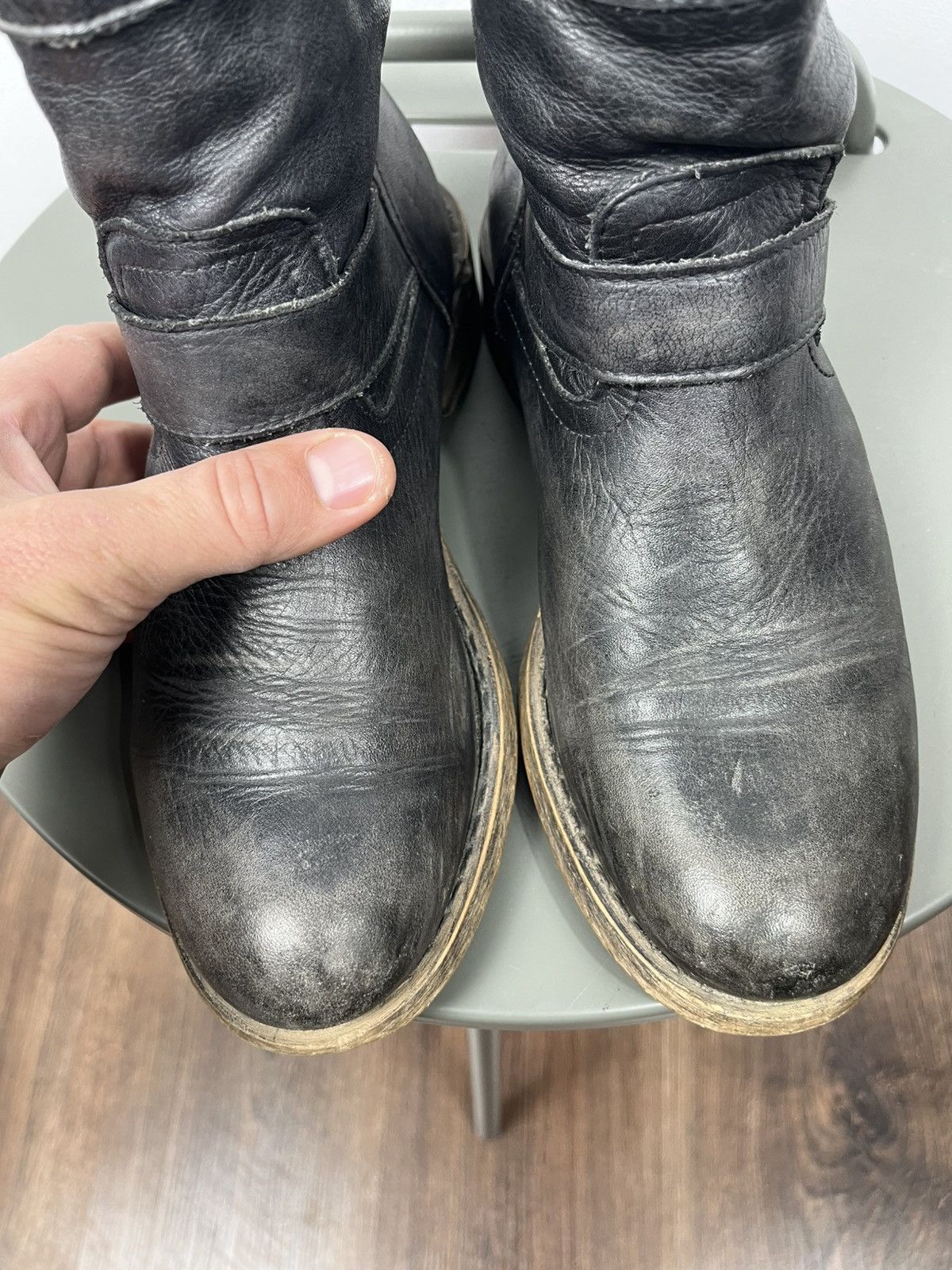 Other Black Distressed Leather Buckle Ankle Boots Size 39 Size US 8.5 / IT 38.5 - 8 Thumbnail