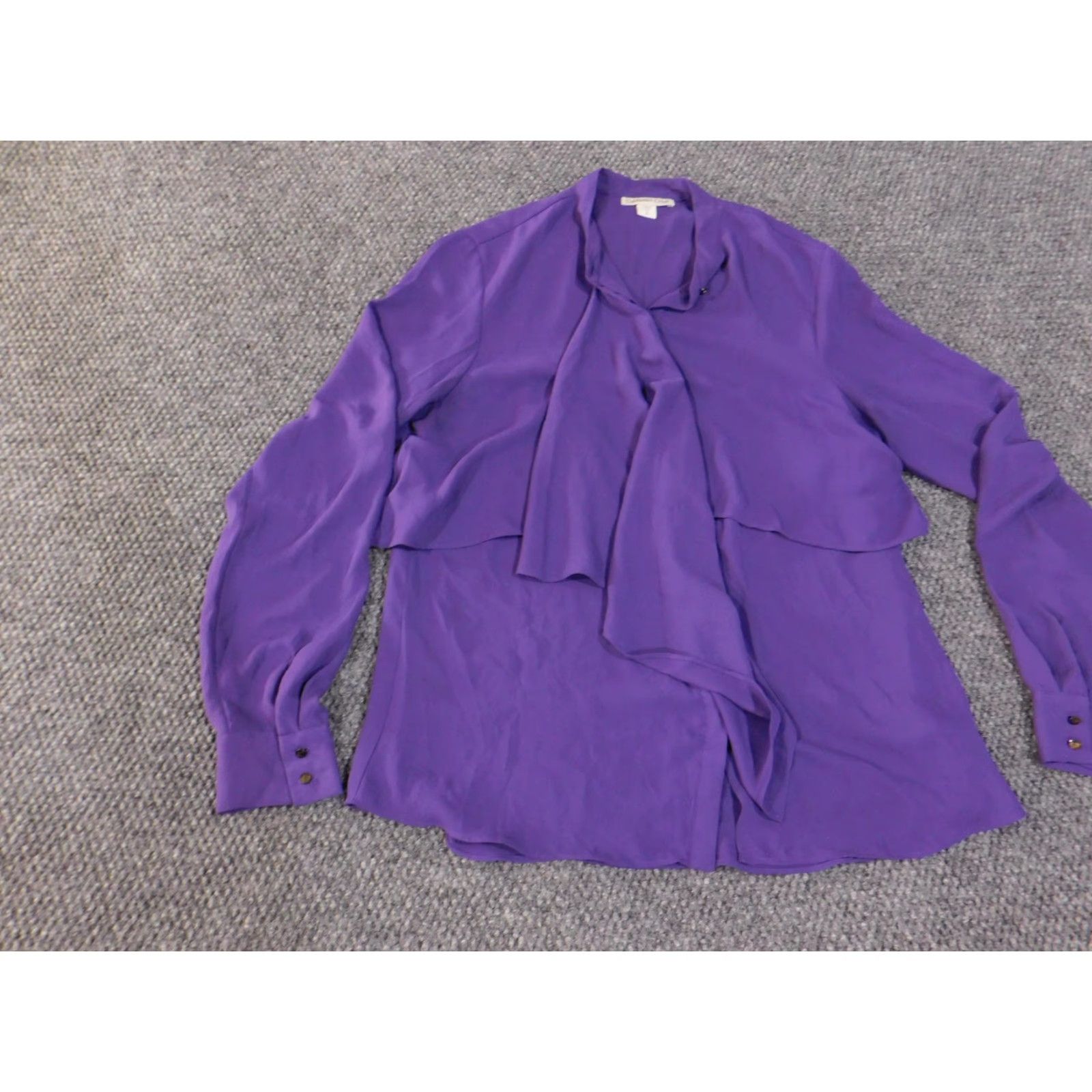 Coldwater Creek VINTAGE Coldwater Creek Blouse Womens Small 8 Purple Tie Neck Ruffle Tiered Long Sleeve Size S / US 4 / IT 40 - 3 Thumbnail