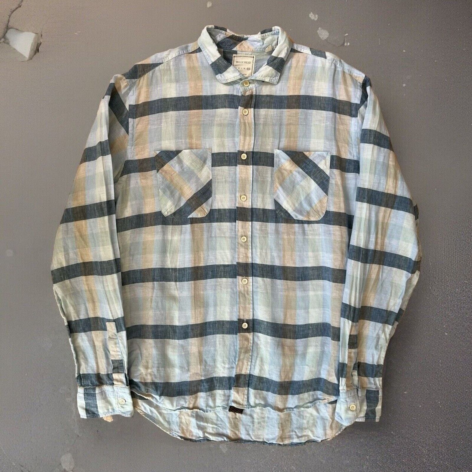 Billy Reid Billy Reid Linen Shirt 2XL Blue Check Collared Button Up Size US XXL / EU 58 / 5 - 1 Thumbnail