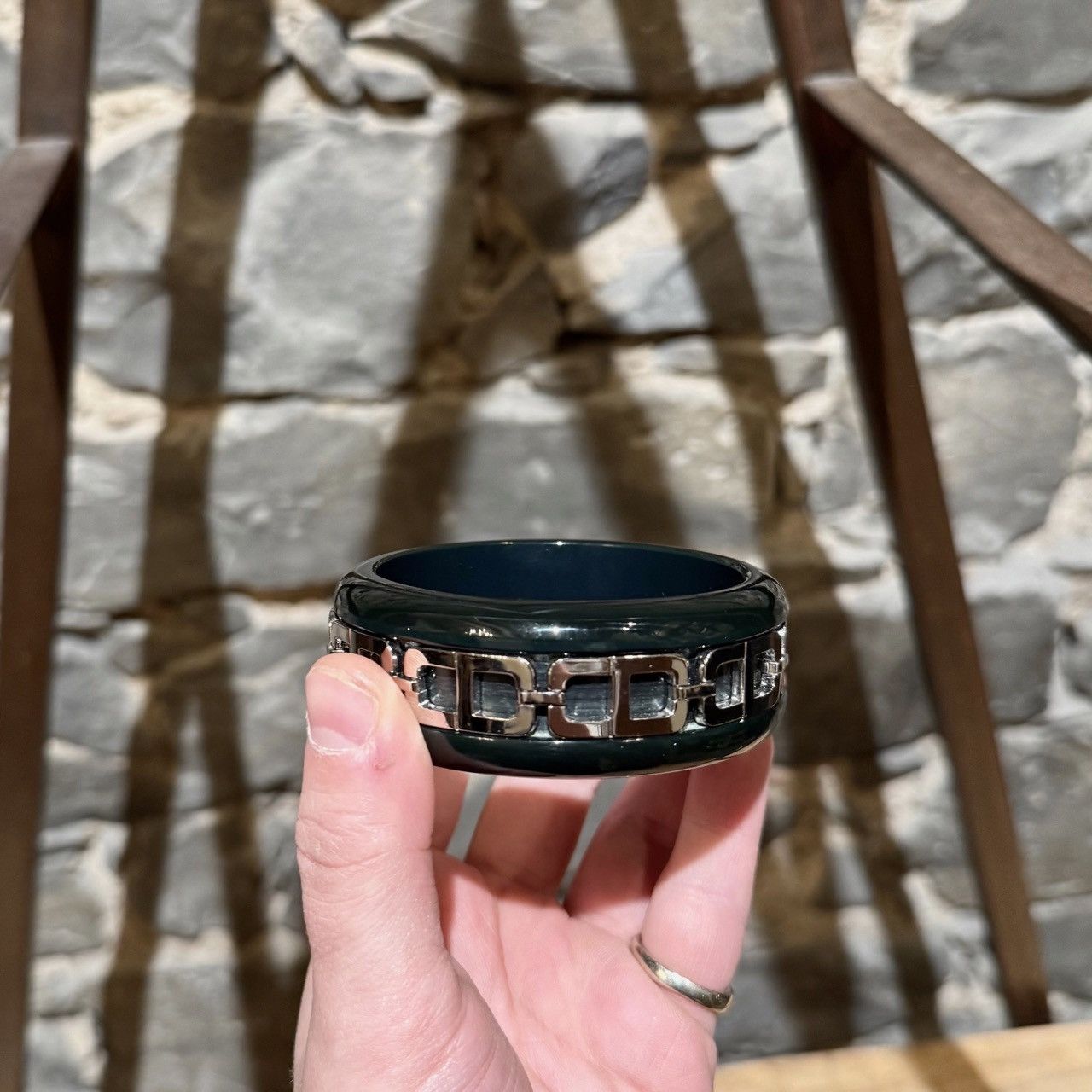 Dior Christian Dior Vintage Dark Green Bakelite CD Metal Bracelet Size ONE SIZE - 7 Thumbnail