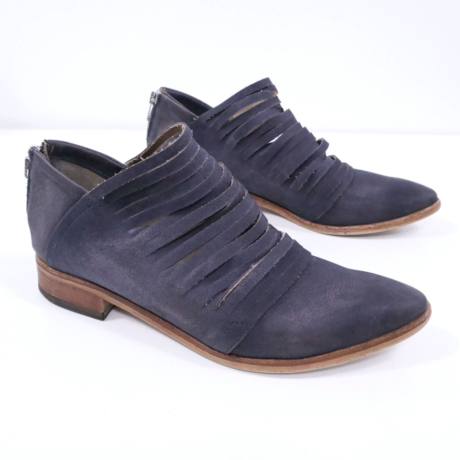 image of Free People Ankle Bootie Lost Valley Womens 10.5 41 Blue Gray Leather Laser Cut in White