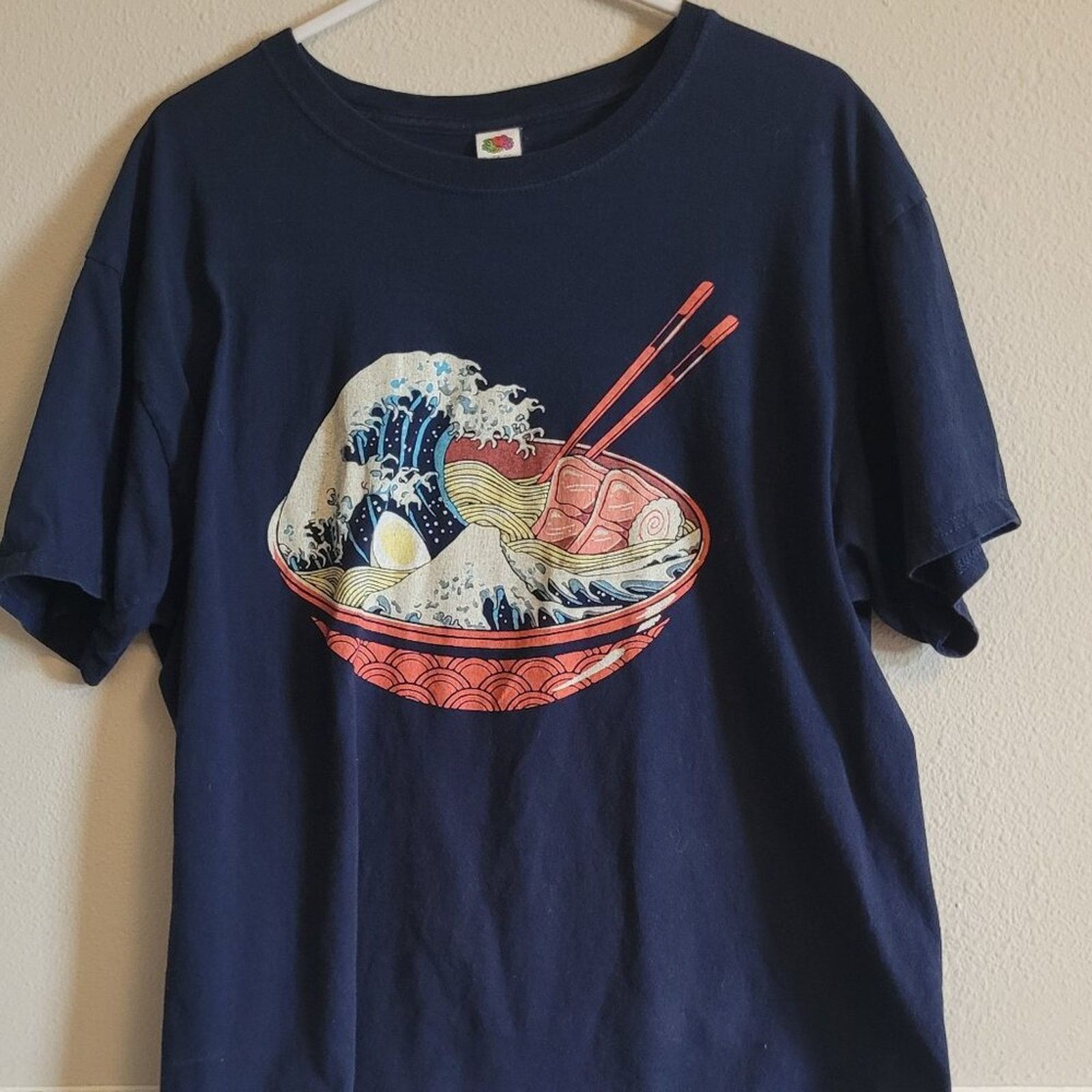 Fruit Of The Loom The Great Wave Ramen T-Shirt Navy Blue Cotton Large Size US L / EU 52-54 / 3 - 1 Thumbnail
